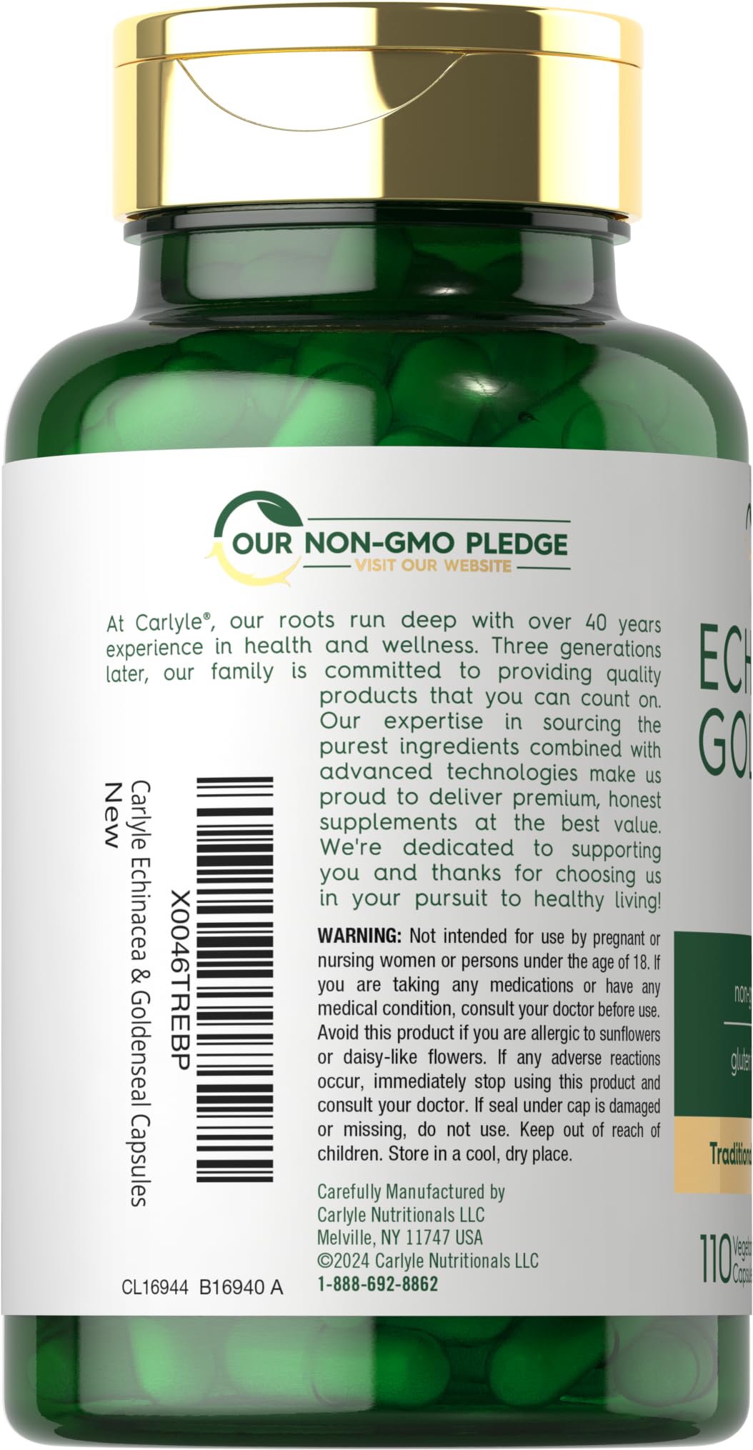 Carlyle Echinacea Goldenseal Capsules, 110 Count, Vegetarian, Non-GMO, Gluten Free