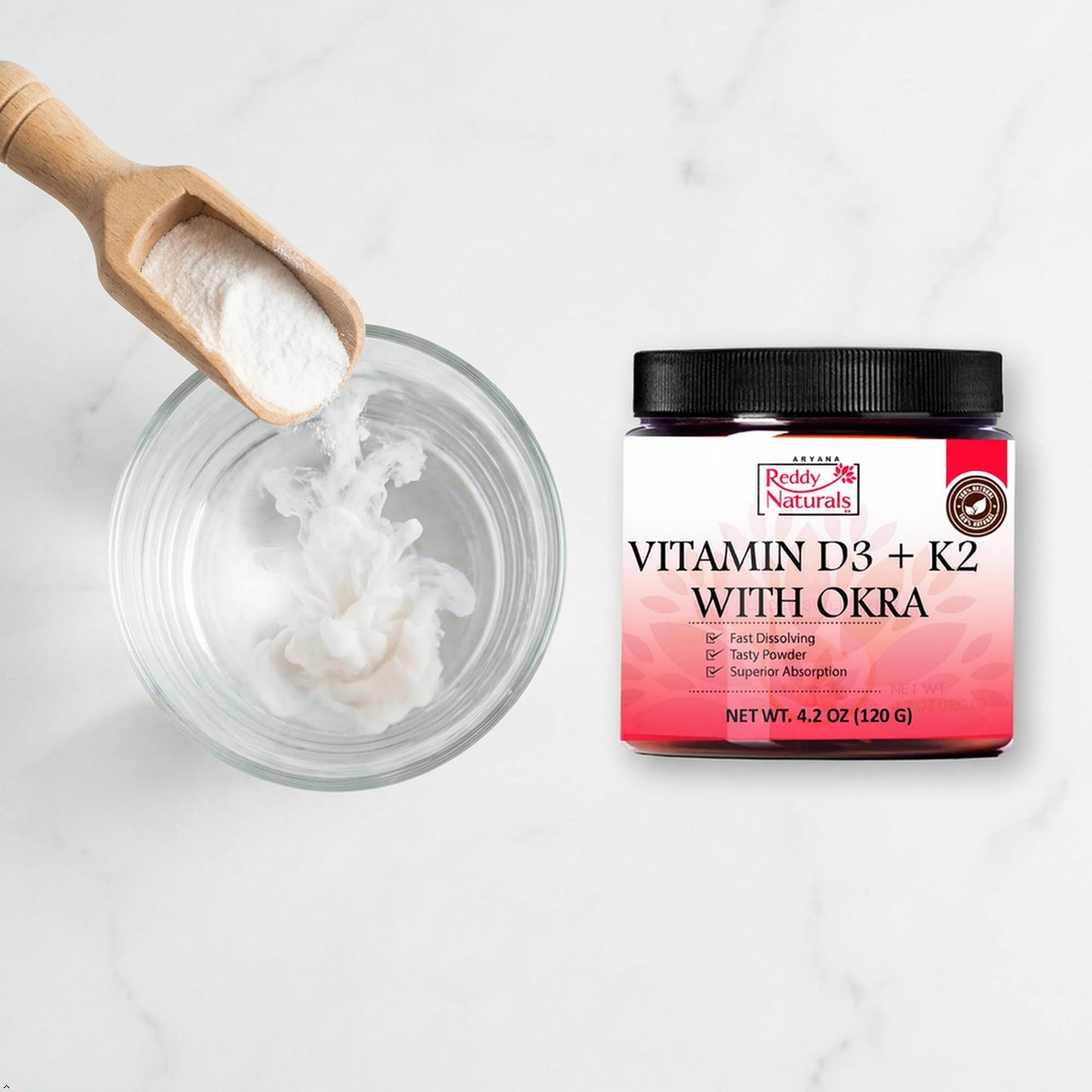 Reddy Naturals Vitamin D3 K2 MK7 Powder with Okra 4.2 oz