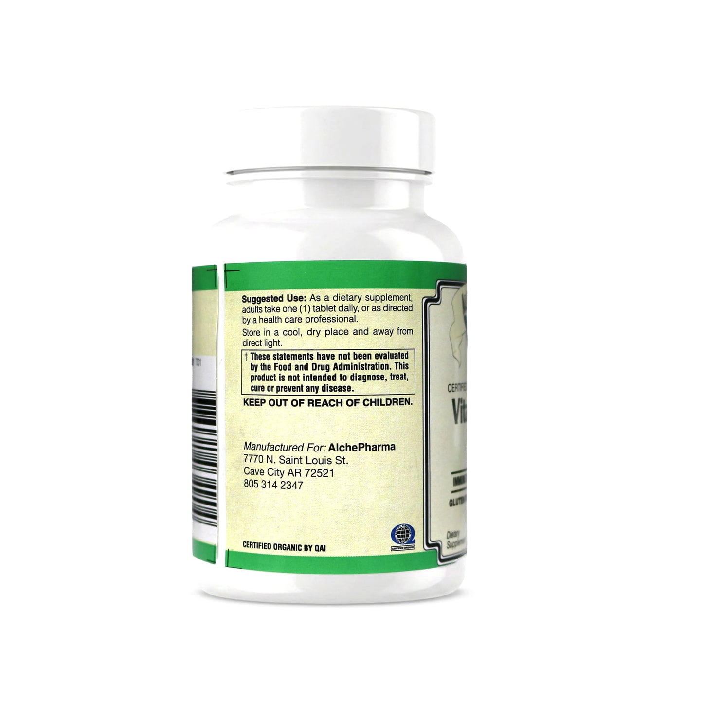 AlchePharma Vitamin D3 5,000 IU (125 mcg) Certified Organic Cholecalciferol from Algae, 60 Tablets