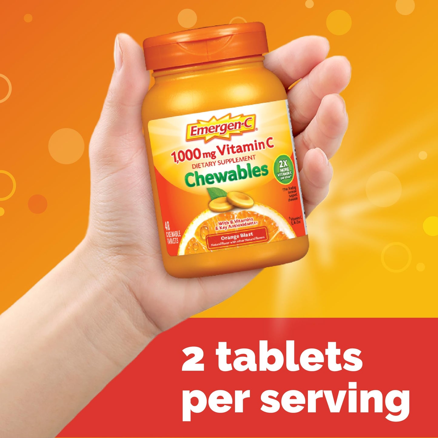 Emergen-C Vitamin C 1000mg with B Vitamins and Antioxidants, Chewable Tablet, 40 Count