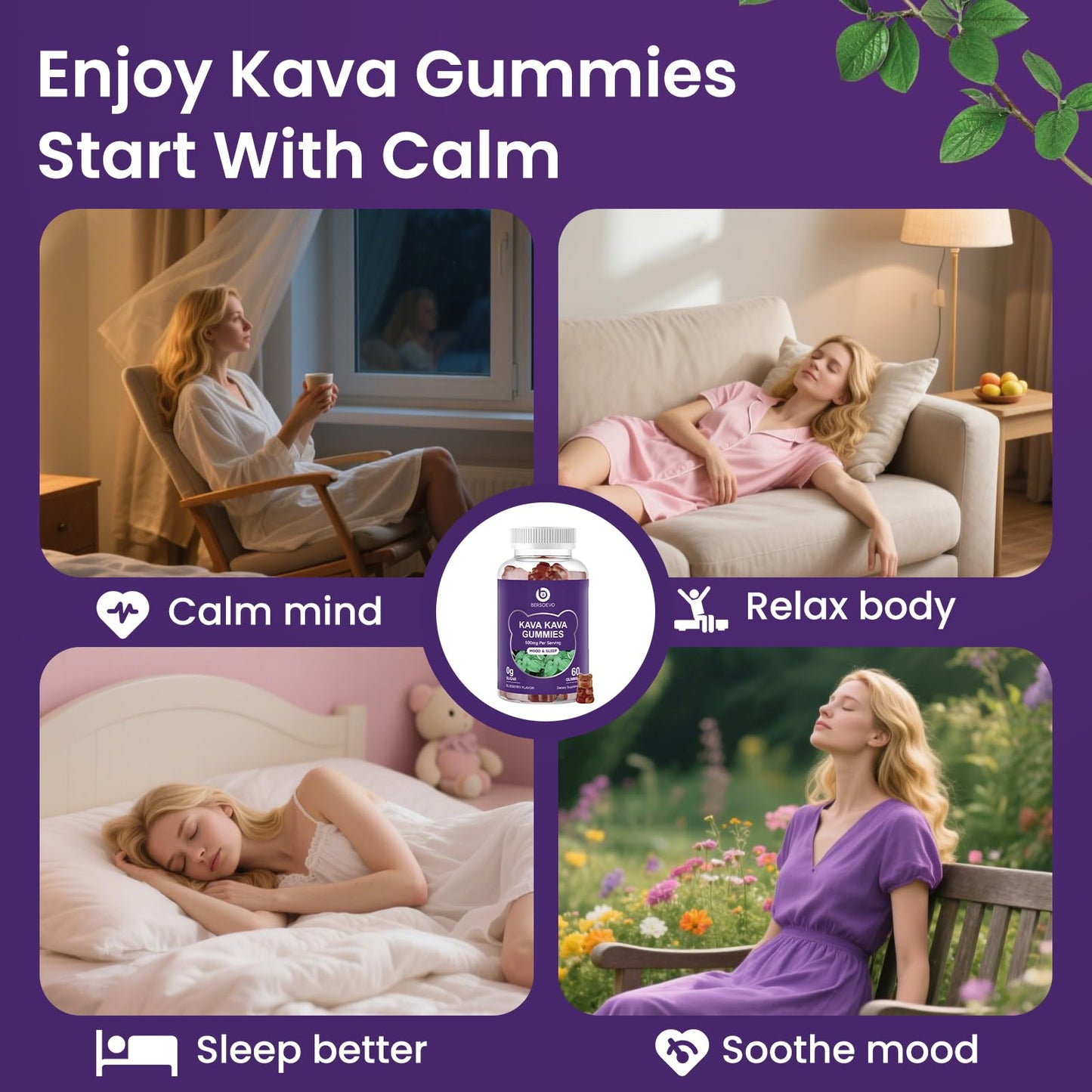 BERSOEVO Kava Gummies 500mg, 60 Count