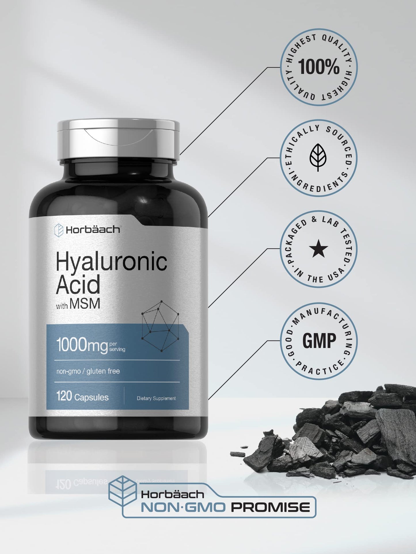 Horbäach Hyaluronic Acid with MSM Capsules, 120 Count