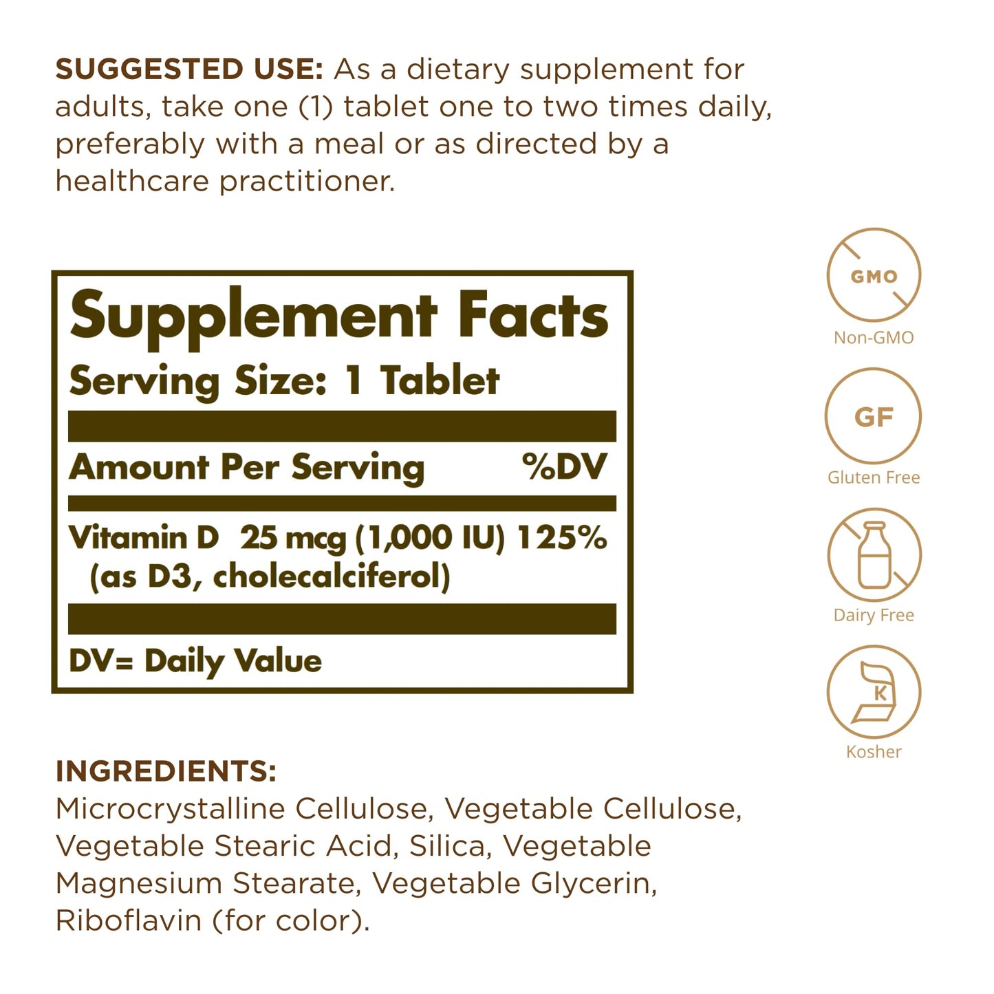 Solgar Vitamin D3 1000 IU Tablets, 90 Count