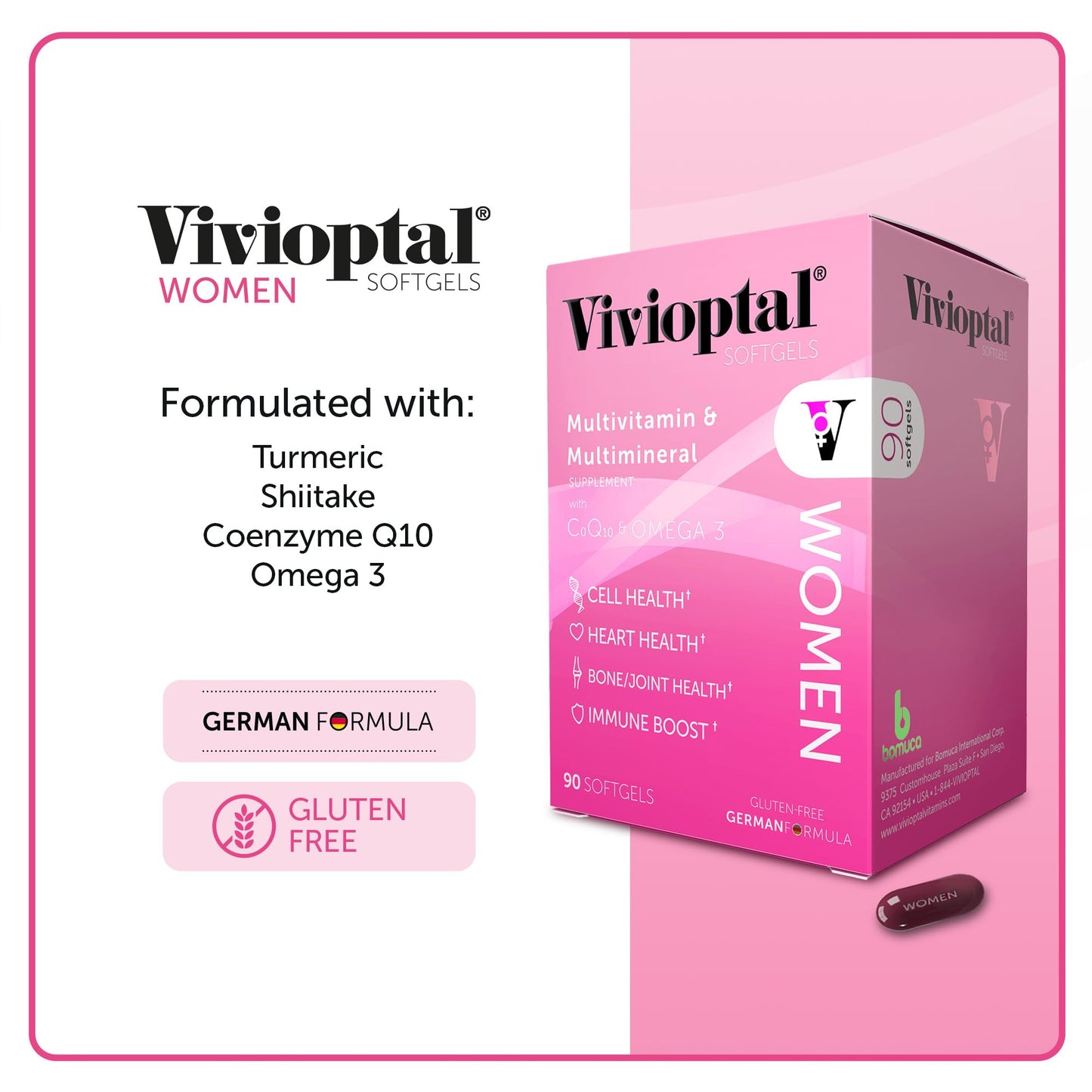 Vivioptal Vitamins Women Multivitamin & Multimineral Supplement with CoQ10 & Omega-3 Softgels, 90 Count