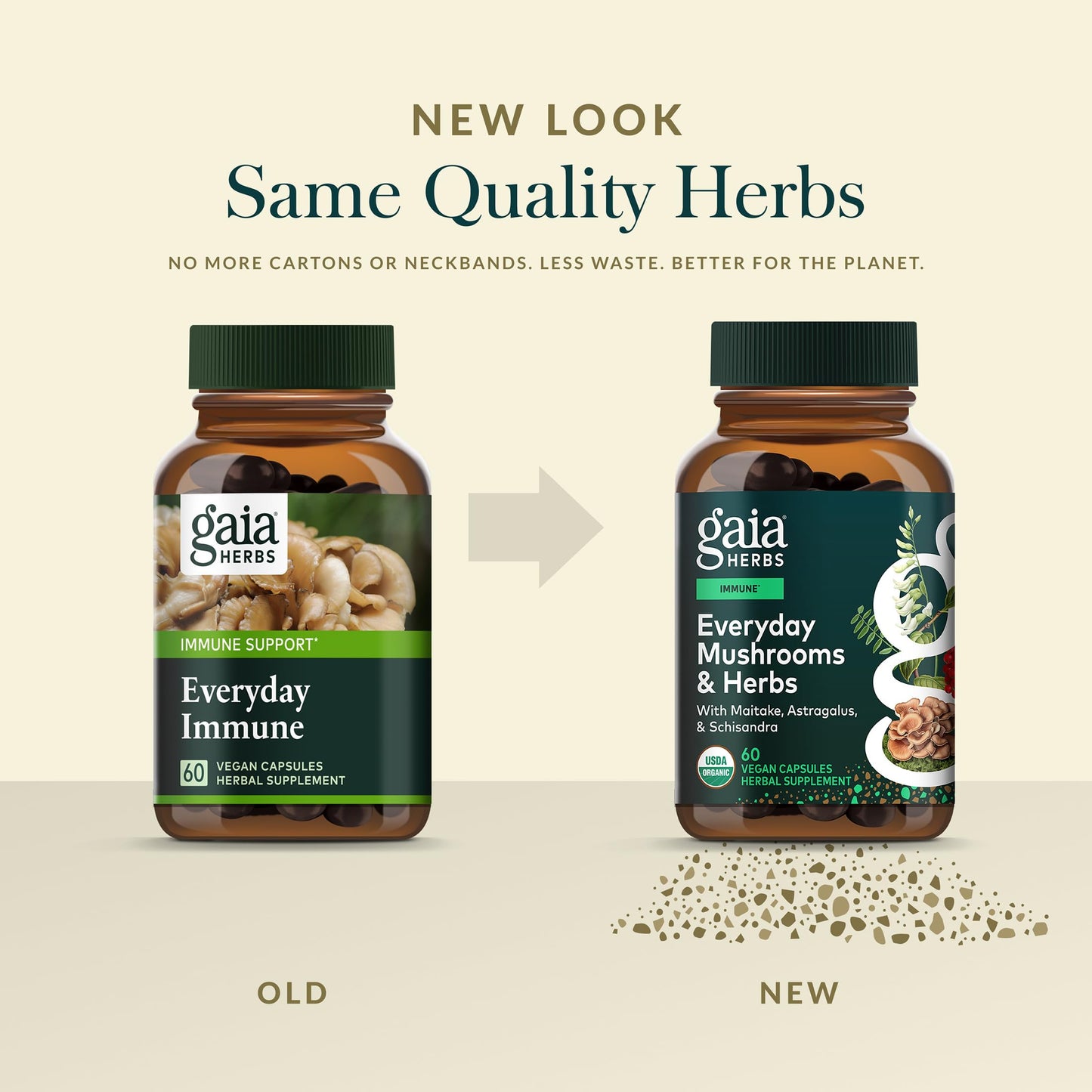 Gaia Herbs Everyday Immune Mushroom & Herbal Support Supplement, 60 Vegan Capsules