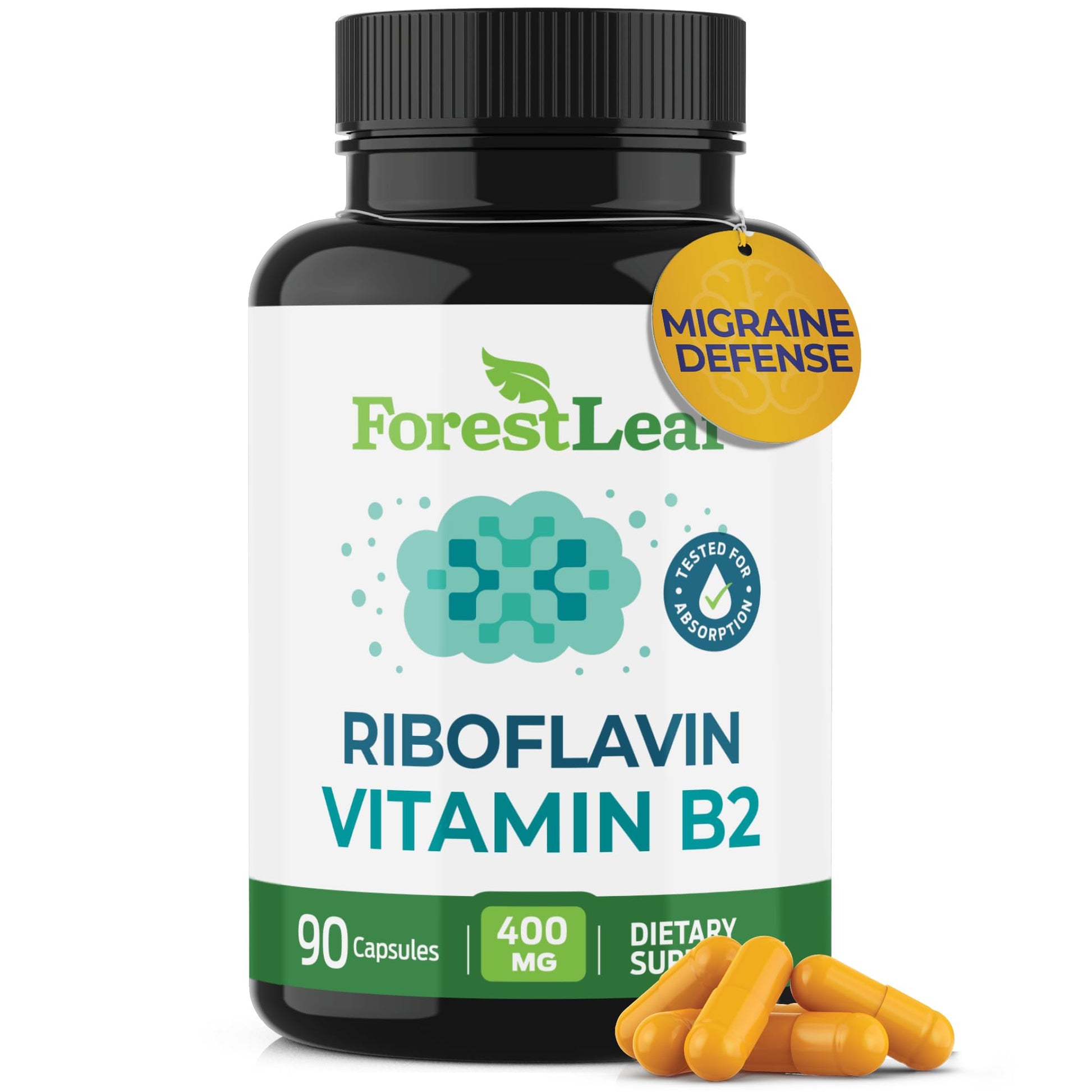 ForestLeaf Vitamin B2 Riboflavin 400mg Capsules, 90 Count
