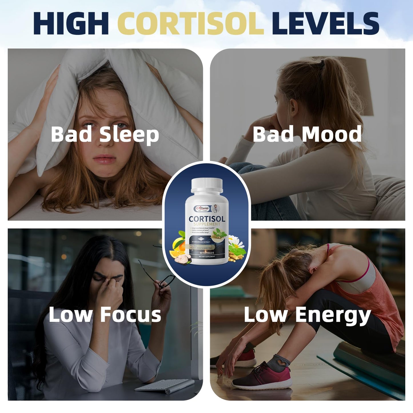 Alliwise Cortisol Supplements Capsules, 60 Count