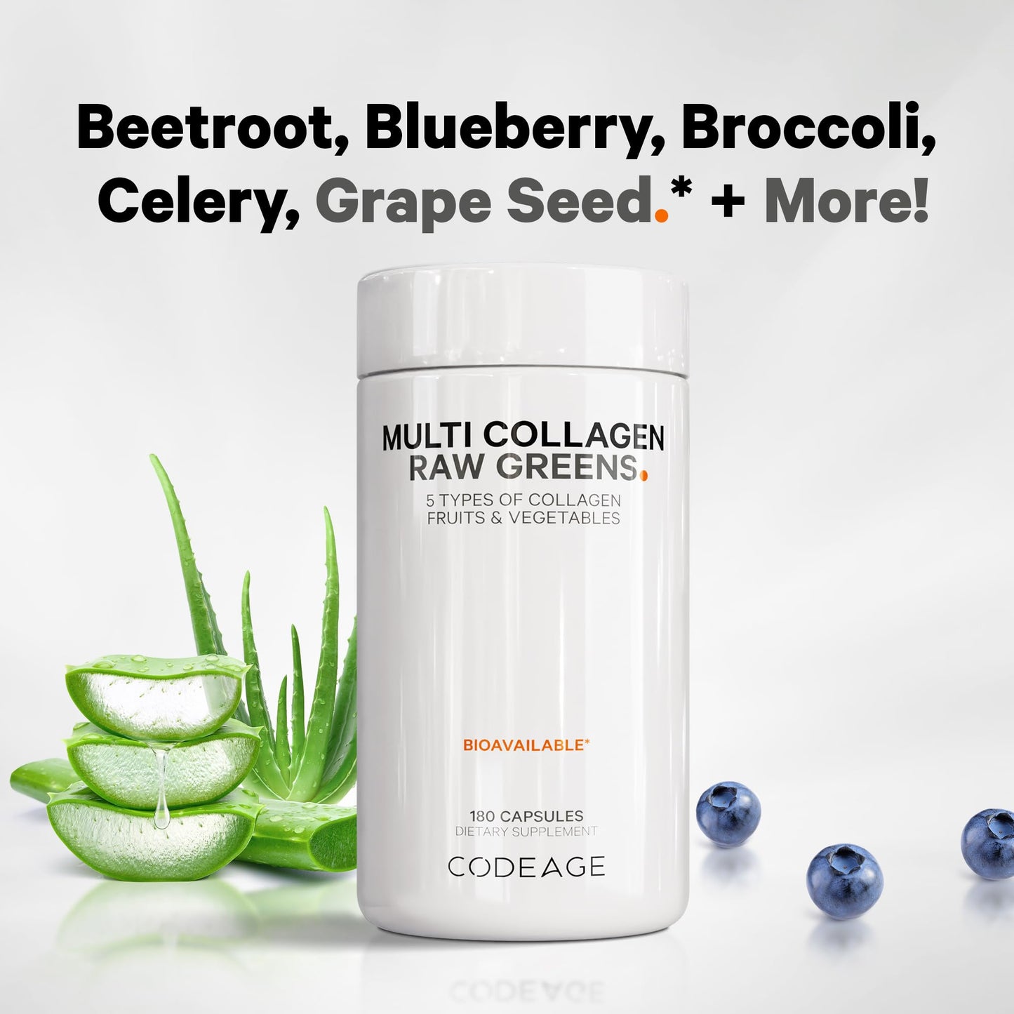 Codeage Multi Collagen Protein + Organic Raw Greens Superfood Capsules, 180 Count