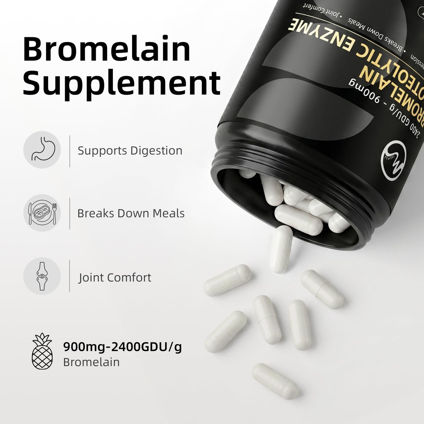M inch Bromelain 900mg, 2400 GDU/g Pineapple Enzyme, High Potency Digestive Enzyme & Joint Comfort Supplement, Proteolytic Enzyme for Digestion, Gluten Free, 360 Capsules