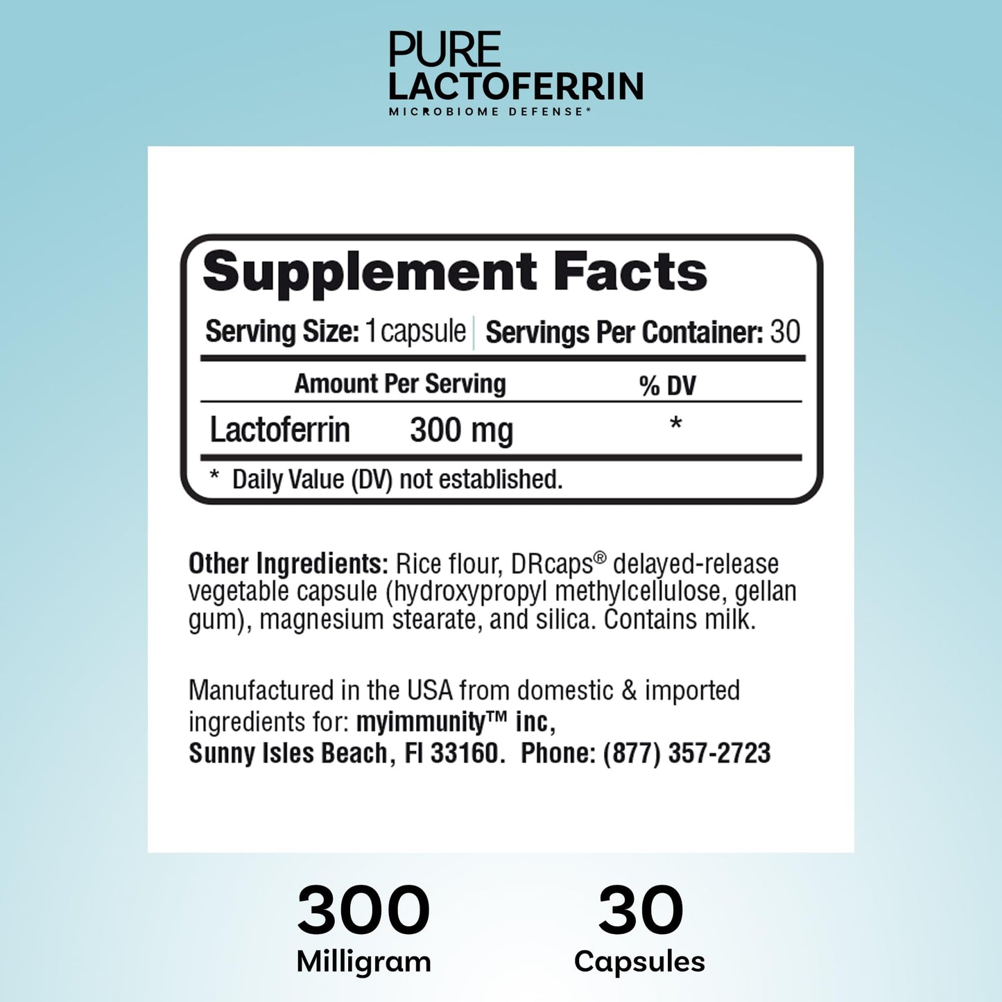 MyImmunity Lactoferrin 300mg Delayed Release Capsules, 30 Count
