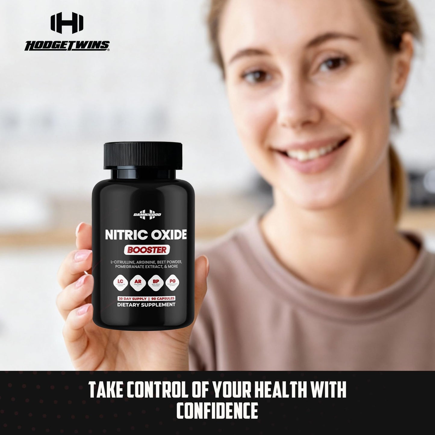 DAMN GOOD Hodge Twins Nitric Oxide, L-Arginine & L-Citrulline Capsules 90 Count