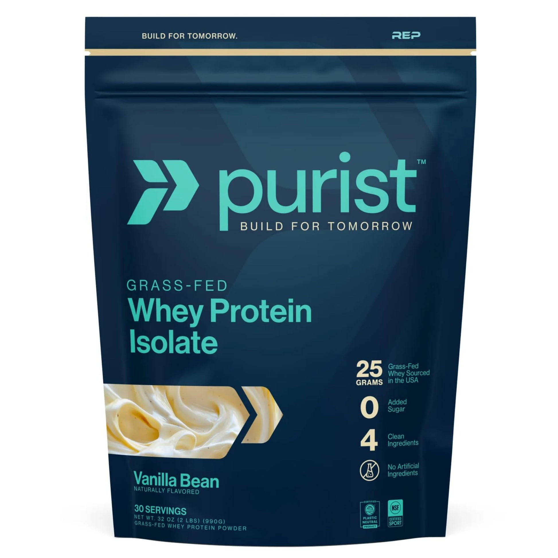 PURIST REP Whey Protein Powder Premium Vanilla Grassfed Isolate for Workout Recovery, Keto Friendly, Clean Nutrition Meal Replacement, Promotes Lean Muscle, Sugar and Gluten-Free, 31.7 oz