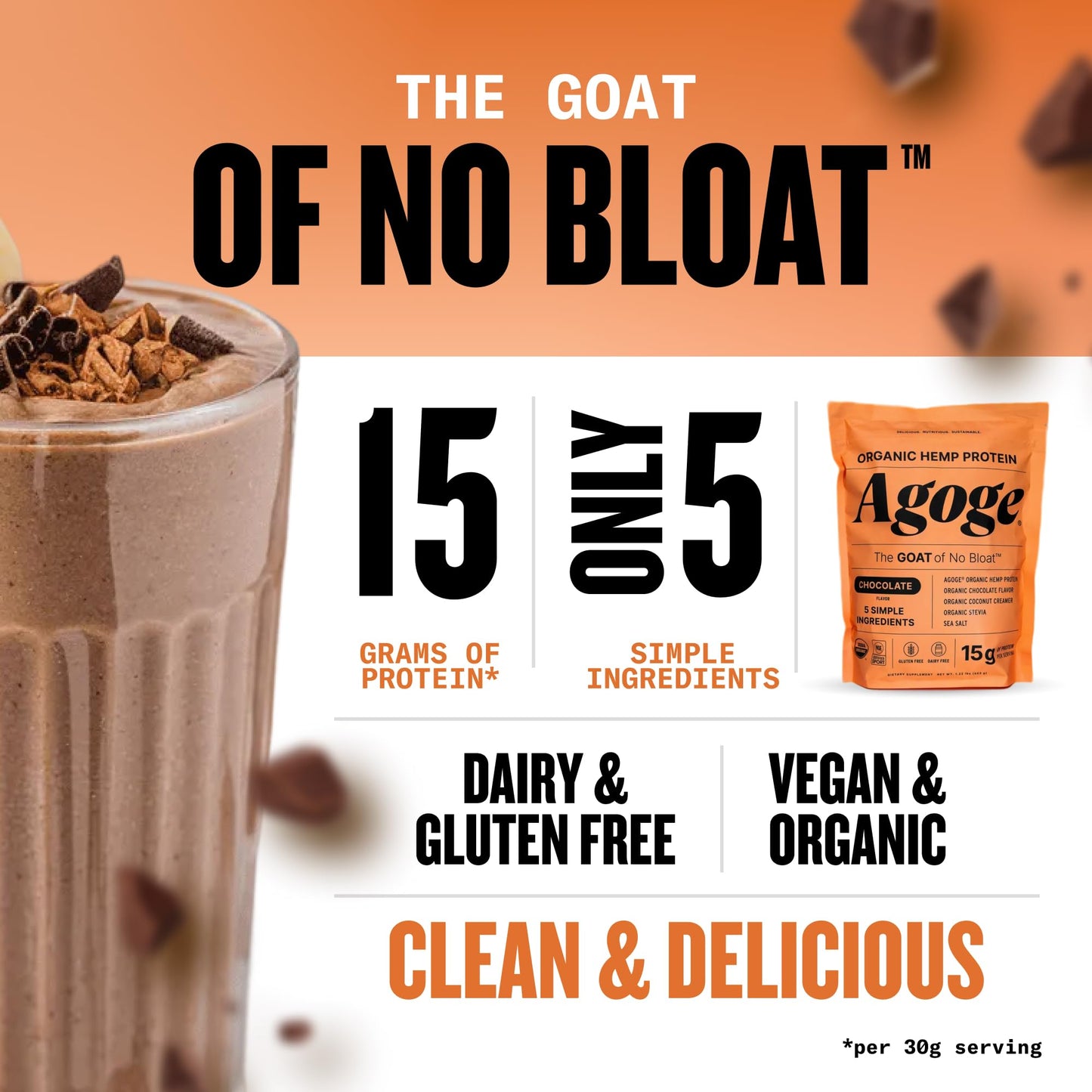 Agoge Hemp Protein Powder, 20 Servings