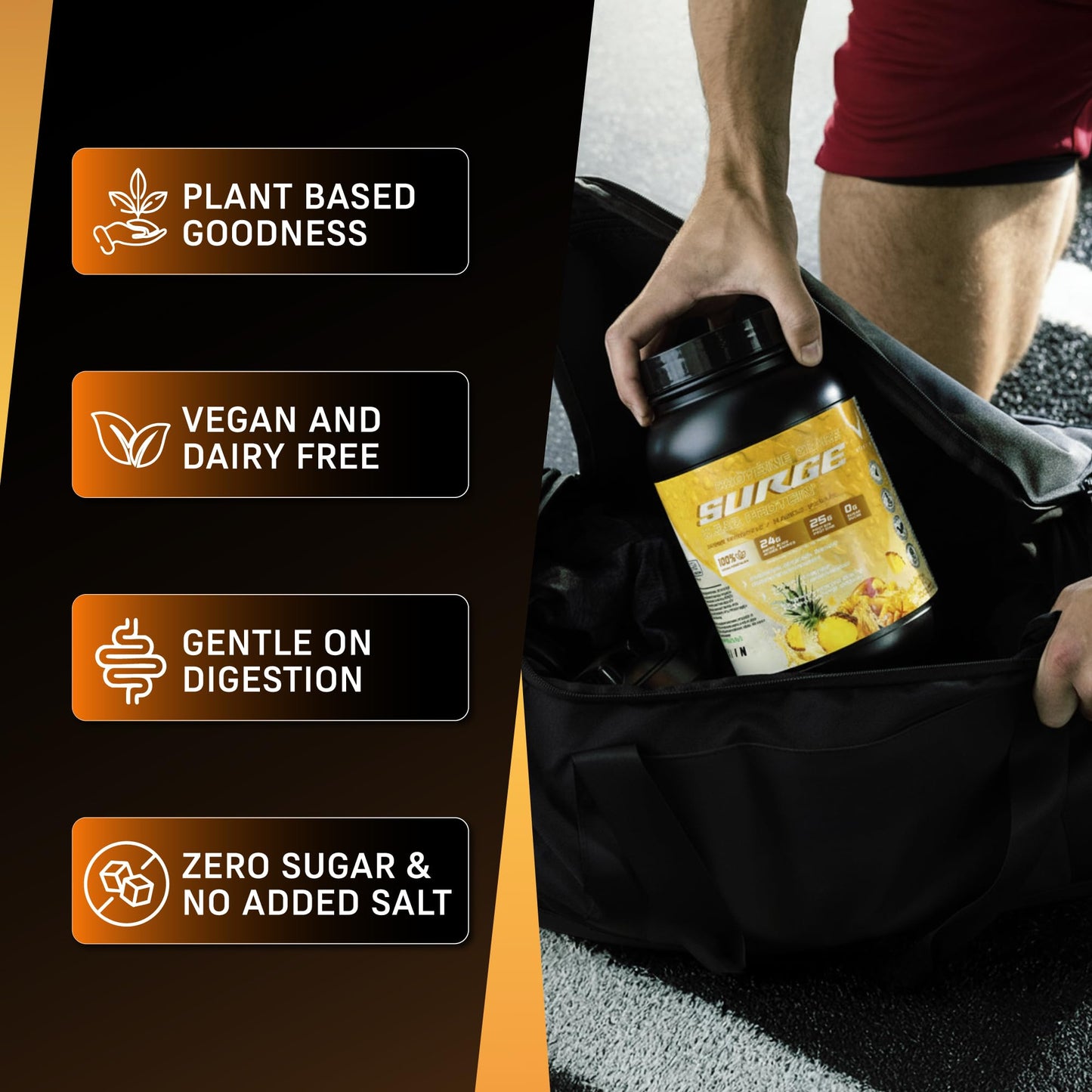 VEGAIN PRO-SURGE Clear Protein + Electrolytes Plant-Based Protein Isolate Powder Mango Pineapple Flavor - 16 Servings