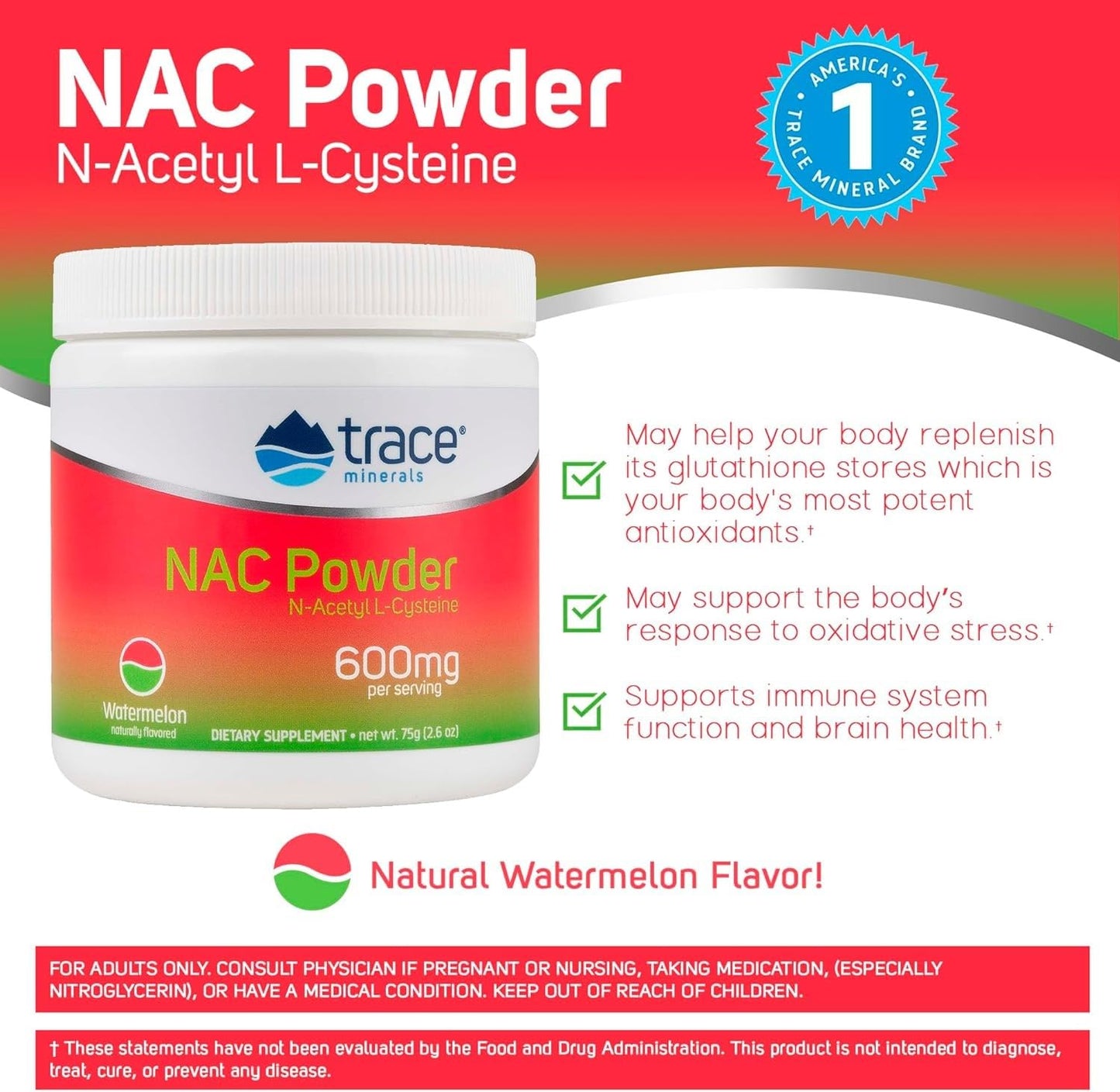 Trace Minerals NAC Watermelon Powder 2.6 Ounce