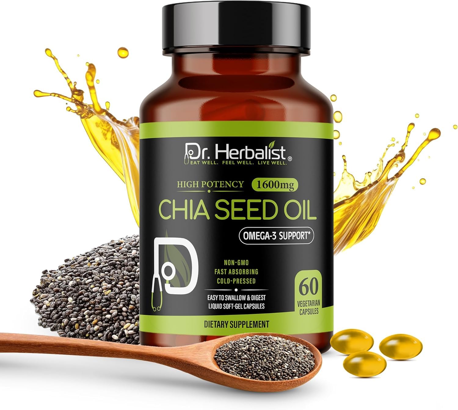 Dr. HERBALIST Chia Seed Oil 1600mg Capsules 60 Count