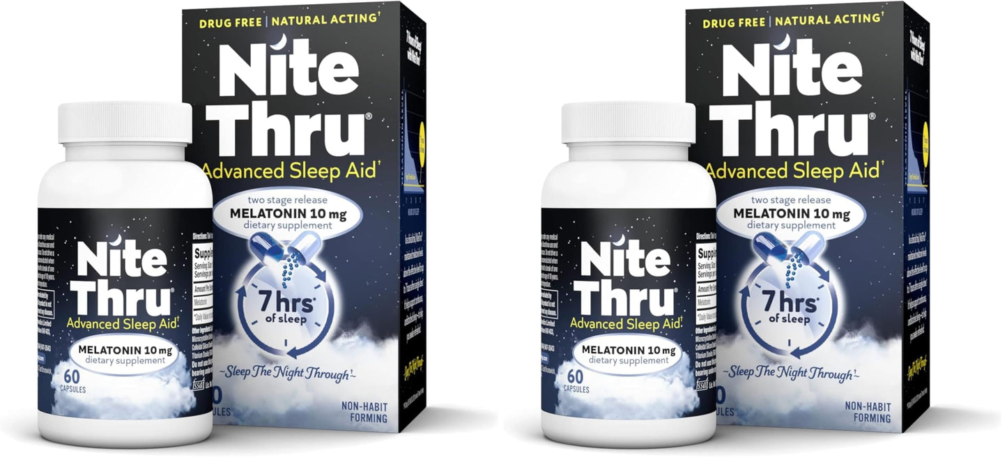 Nite Thru Advanced Sleep Aid Melatonin Dietary Supplement 10mg Capsules 120