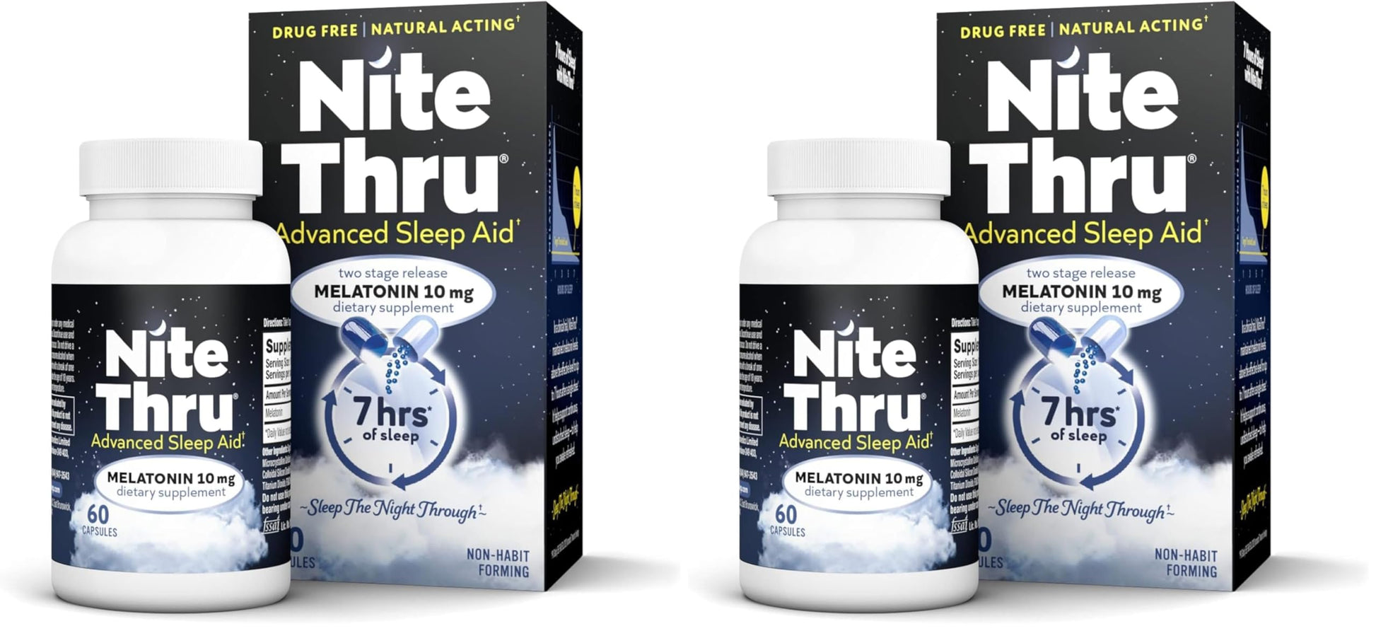Nite Thru Advanced Sleep Aid Melatonin Dietary Supplement 10mg Capsules 120 Capsules