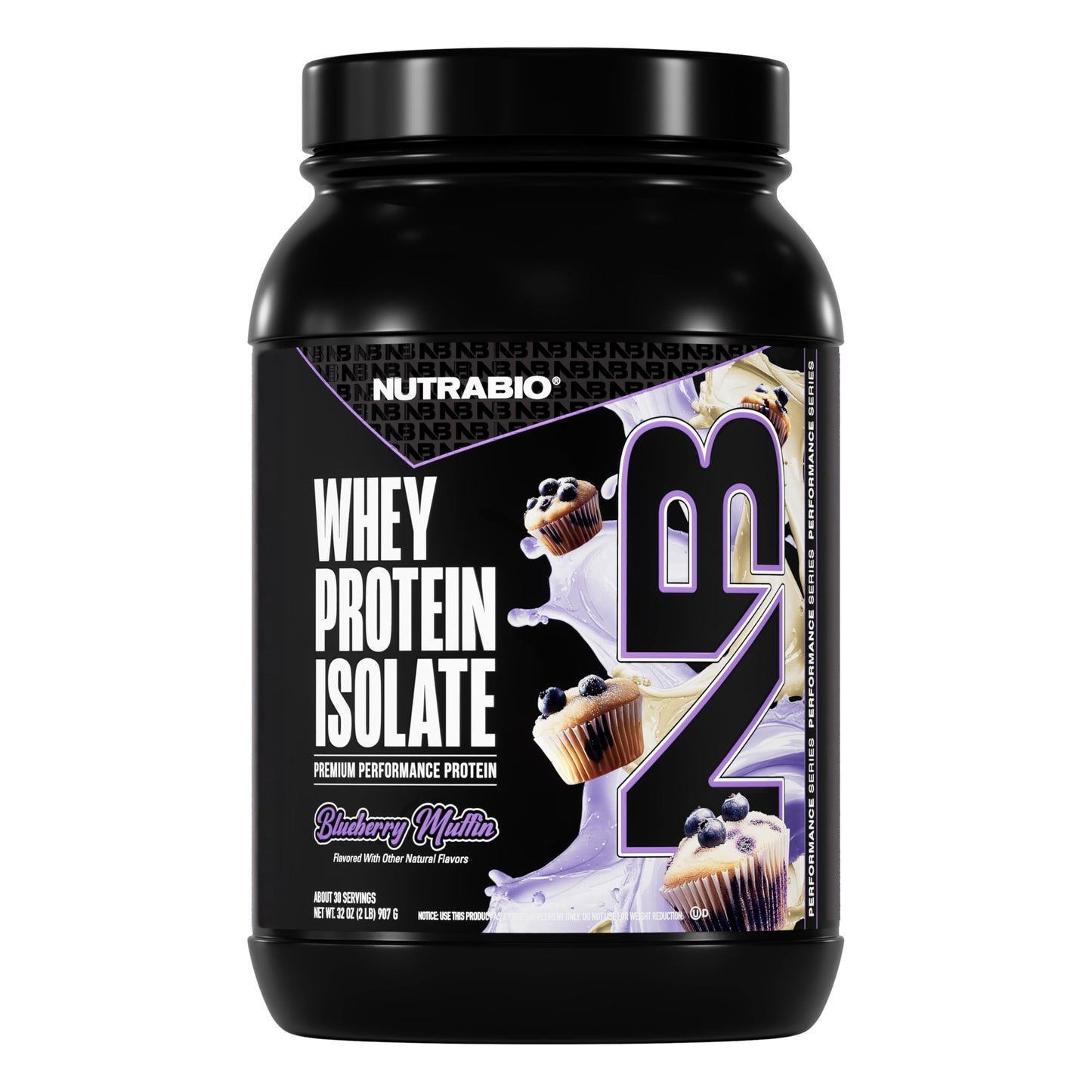 NutraBio 100% Whey Protein Isolate Protein Powder, Blueberry Muffin, 32 Servings