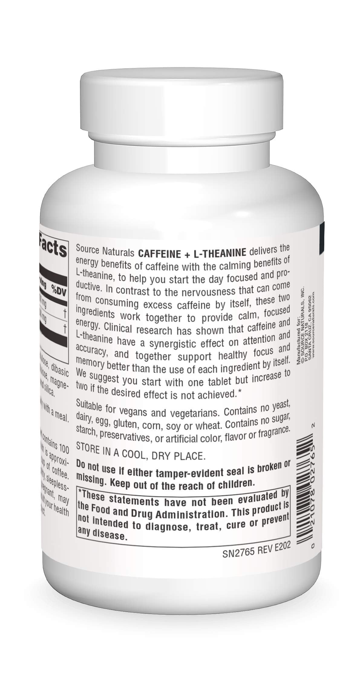 Source Naturals Caffeine + L-Theanine, Energy and Focus Support from Green Tea Tablets, 240 Tablets