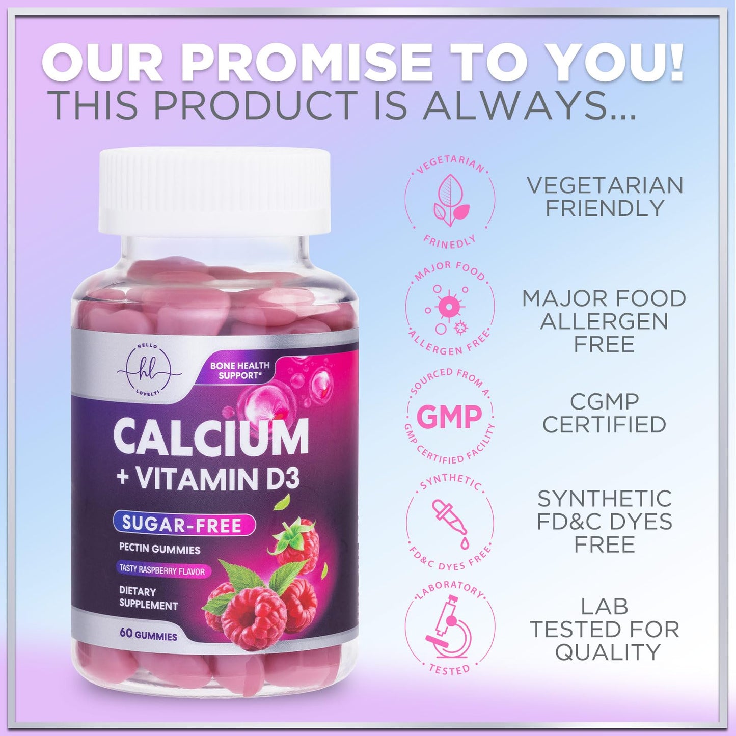 Hello Lovely! Calcium Supplement Gummies with Vitamin D3, 60 Count
