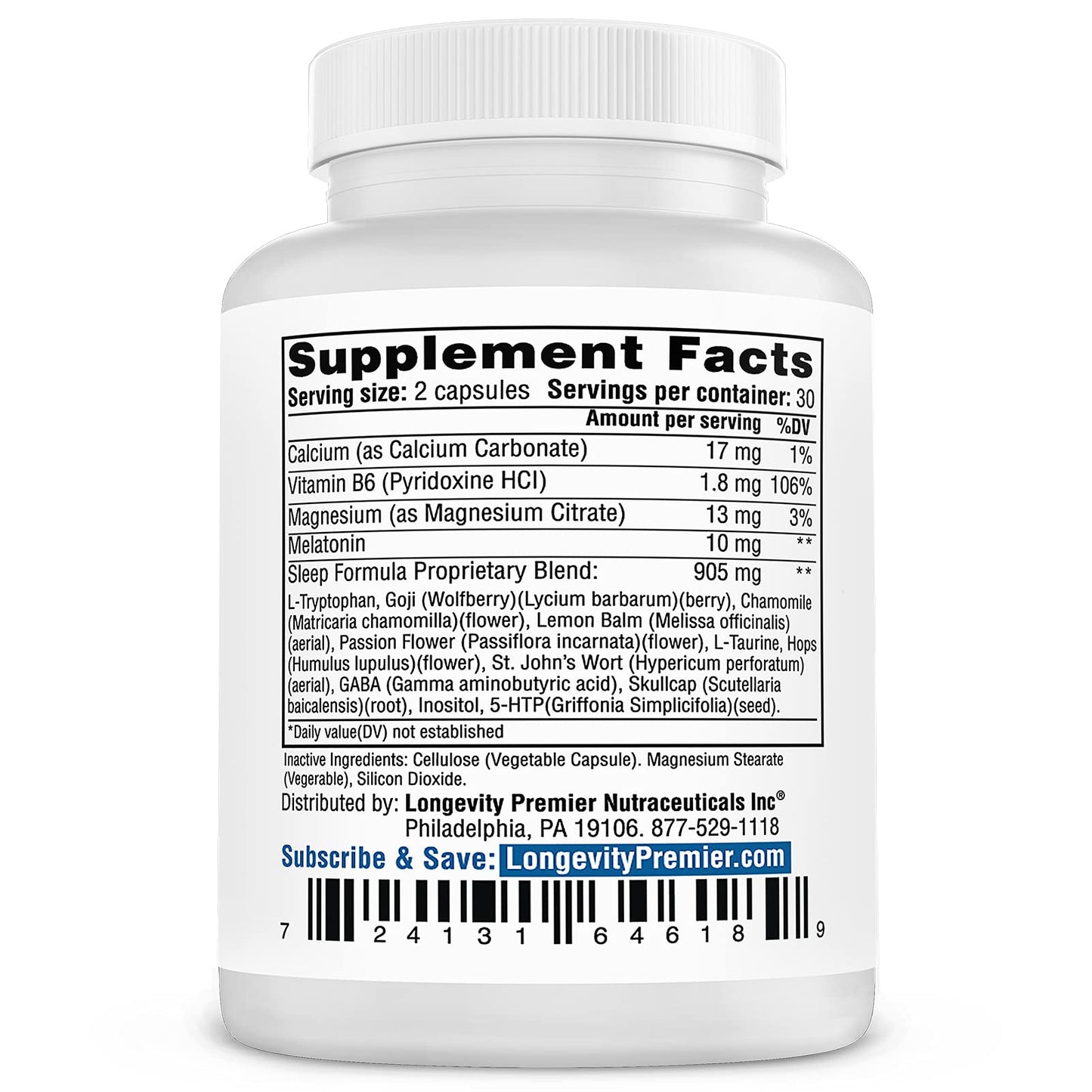 Longevity Premier Nutraceuticals Herbal PM - Herbal Sleep Formula with 5-HTP, Melatonin, Valerian & GABA, 60 Veggie Capsules