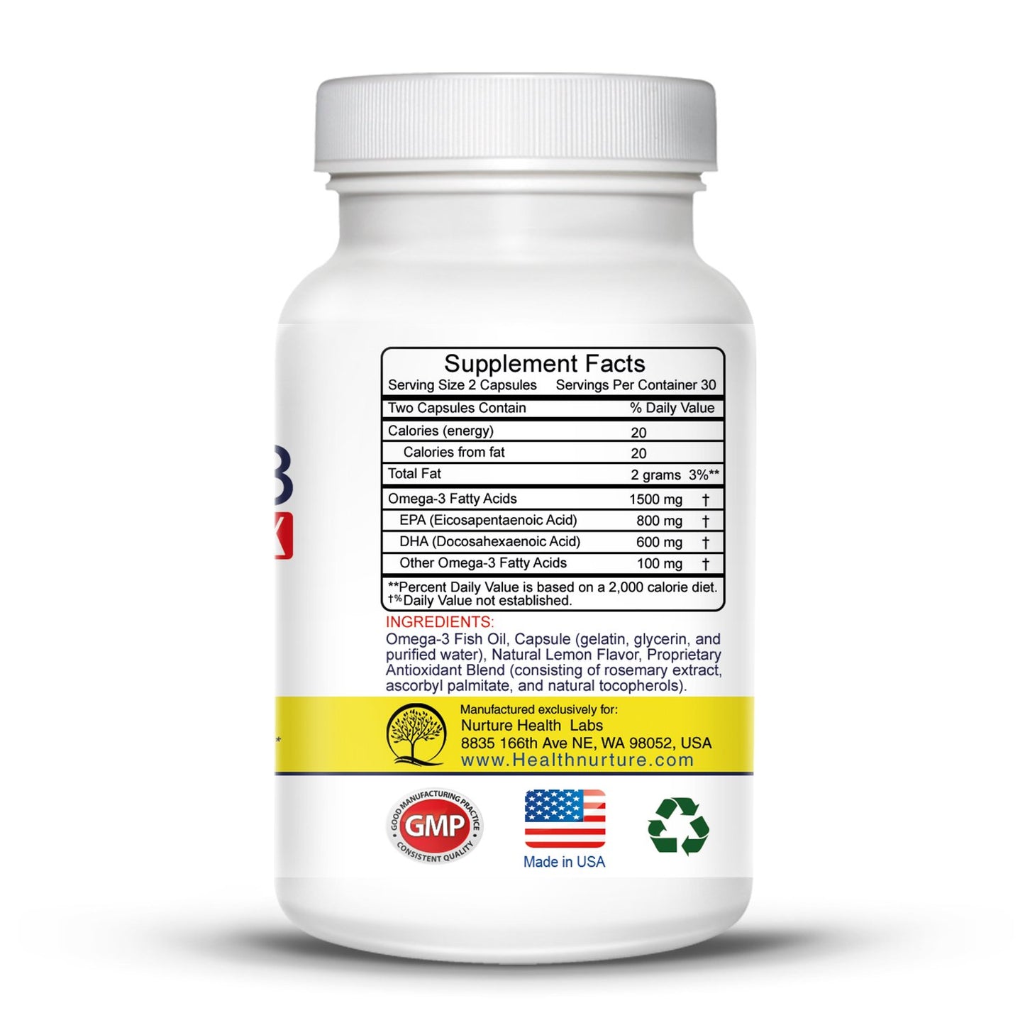 Health Nurture Fish Oil Omega-3 Maximum Strength 1500mg (800 EPA/600 DHA) Pharmaceutical Grade Fish Oil Capsule, 1 Count