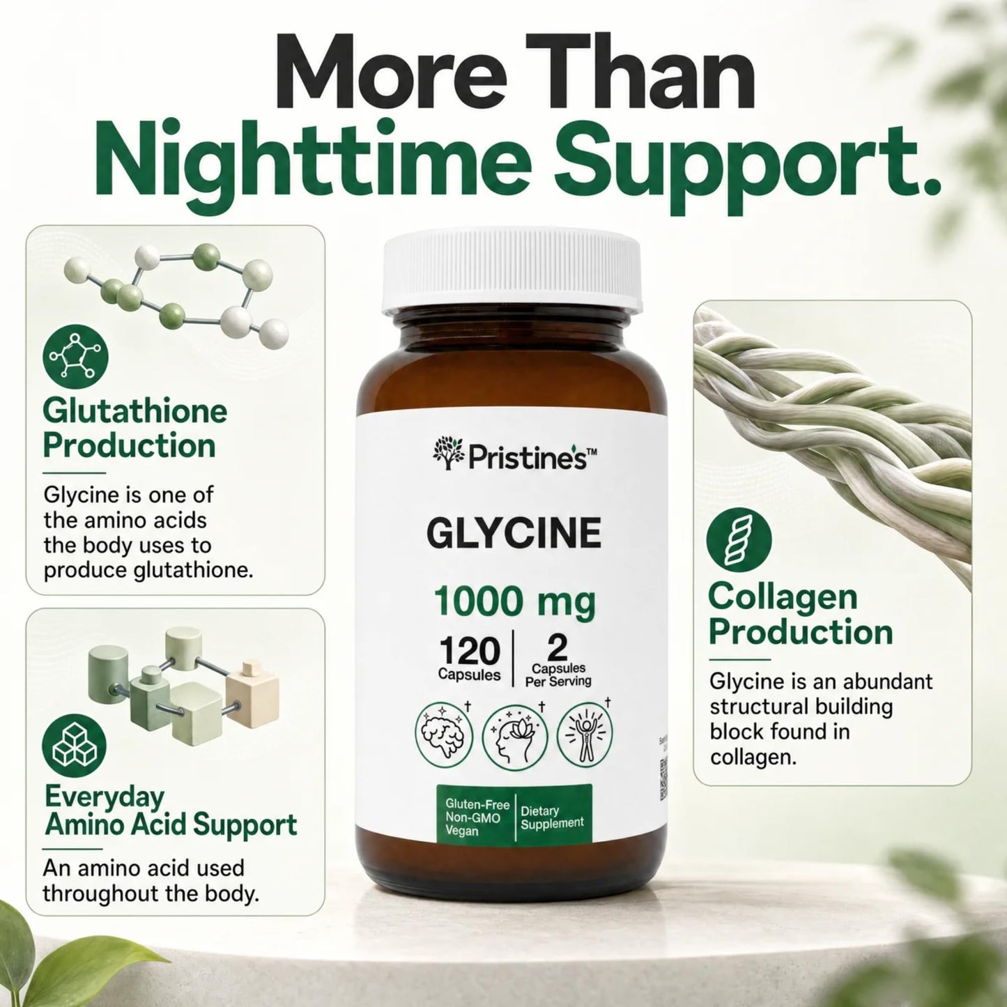 PRISTINE'S Glycine 1000mg Amino Acid, 120 Capsules