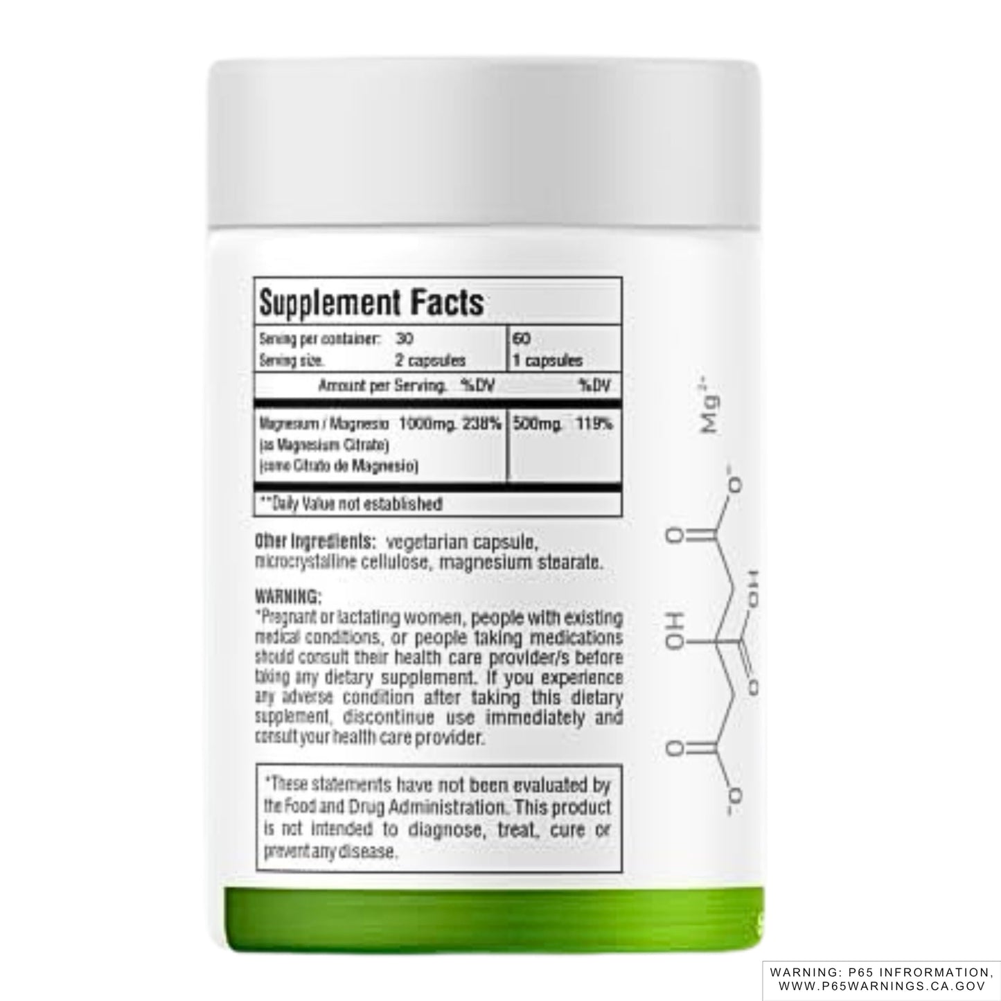 GREEN ROYALTY Magnesium Citrate 1000mg Capsules, 60 Count