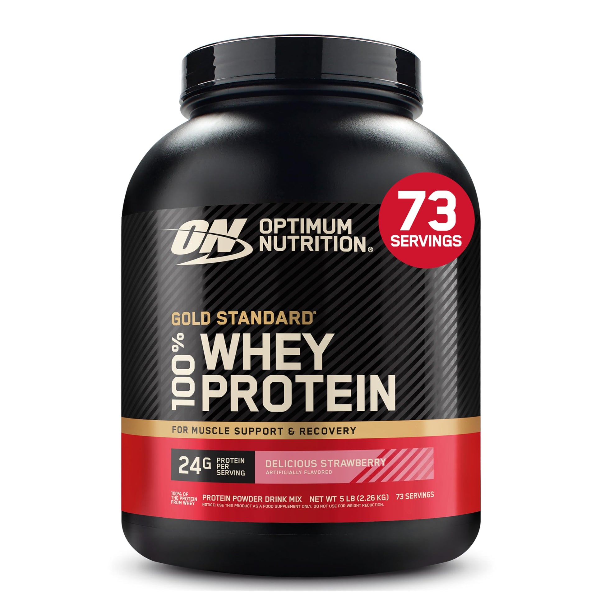 Optimum Nutrition Gold Standard 100% Whey Protein Powder, Delicious Strawberry, 80 Servings