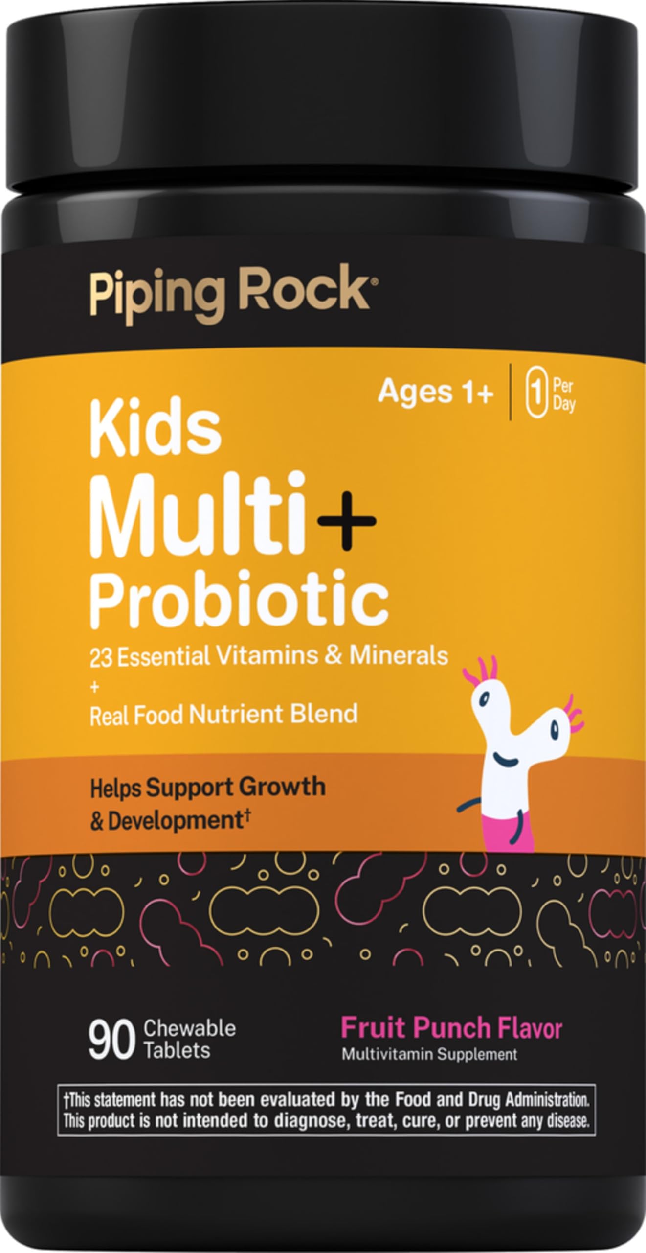 Piping Rock Kids Multivitamin + Probiotic Chewable Tablets, 90 Count