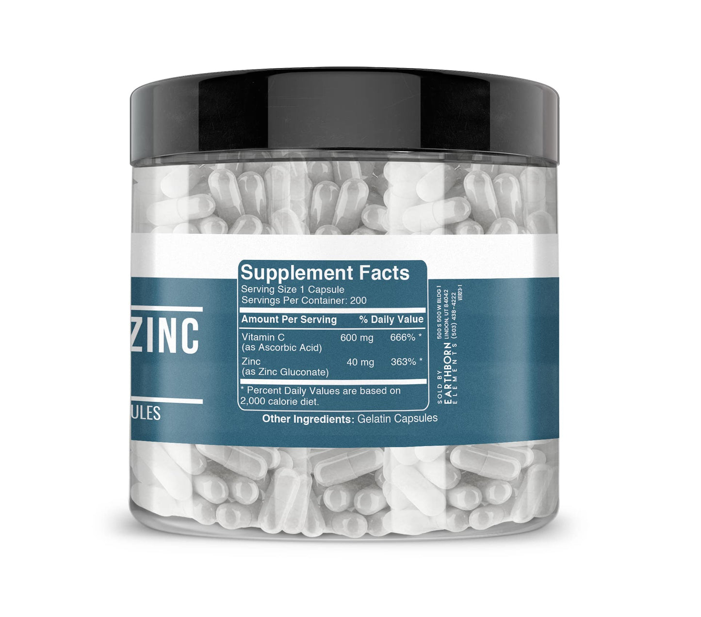 Earthborn Elements Vitamin C Plus Zinc Gluconate Supplement 200 Capsules