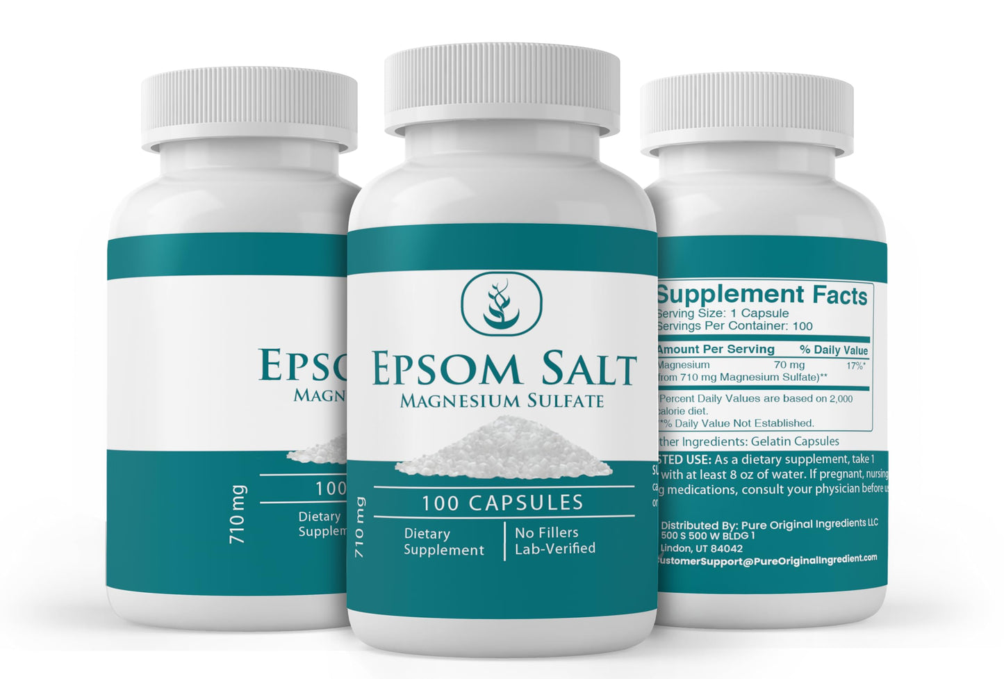 Pure Original Ingredients Epsom Salt Capsules, 100 Count