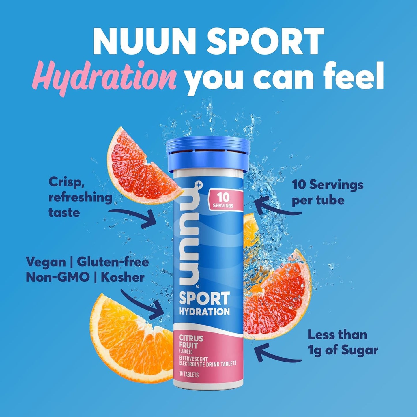 Nuun Hydration Sport Electrolyte Tablets with Magnesium, Calcium, Potassium, Chloride & Sodium, Gluten Free & Vegan, Citrus Fruit, 40 Tablets