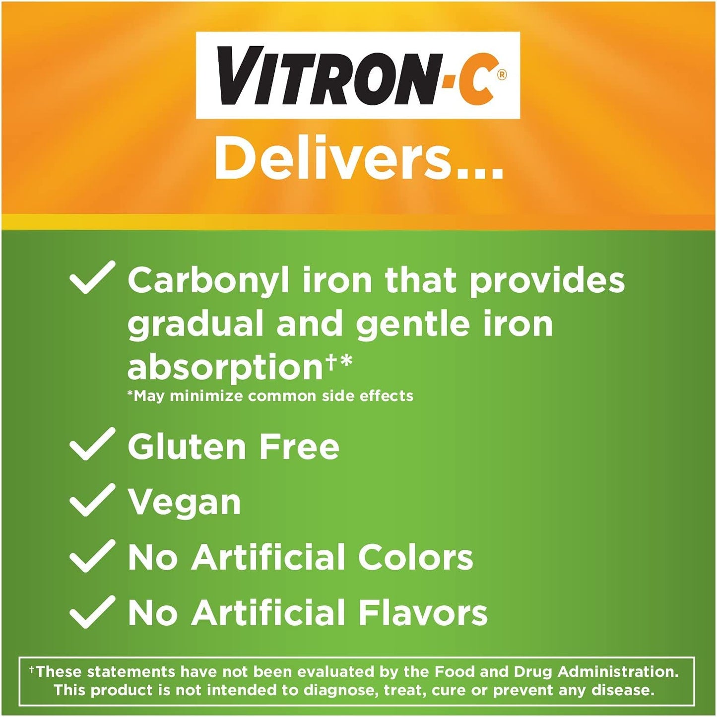 Vitron-C Iron Supplement Plus Vitamin C Coated Tablets 240 Tablets