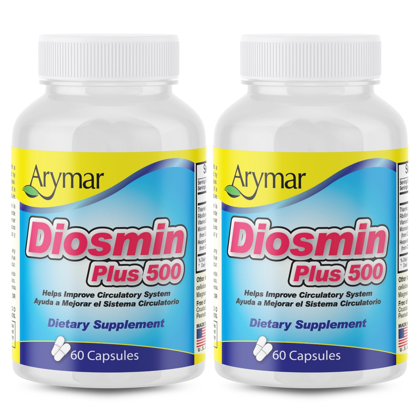 Arymar Diosmin Plus 500 with Hesperidin & B Vitamins Capsules, 120 Count