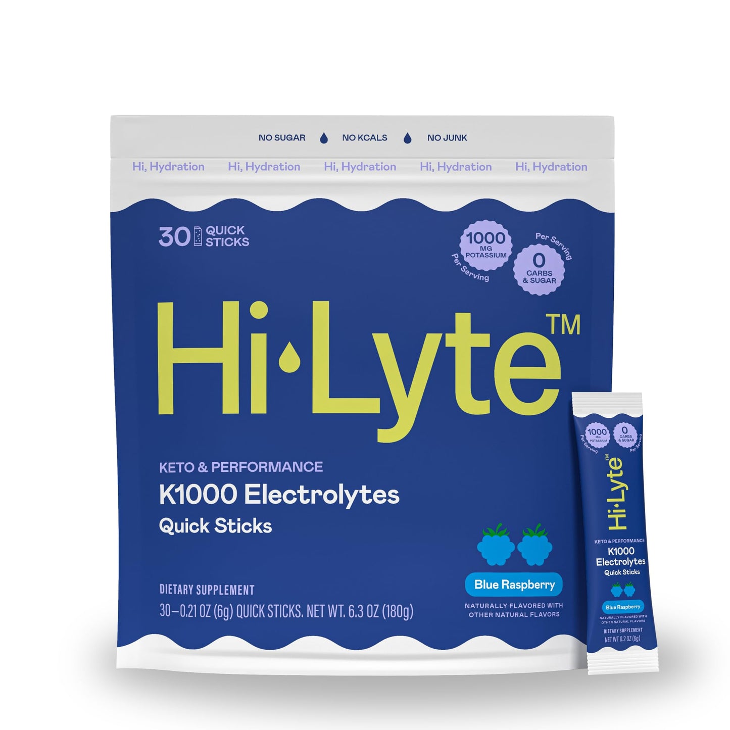 Hi-Lyte K1000 Blue Raspberry Electrolytes Powder Packets, 30 Servings