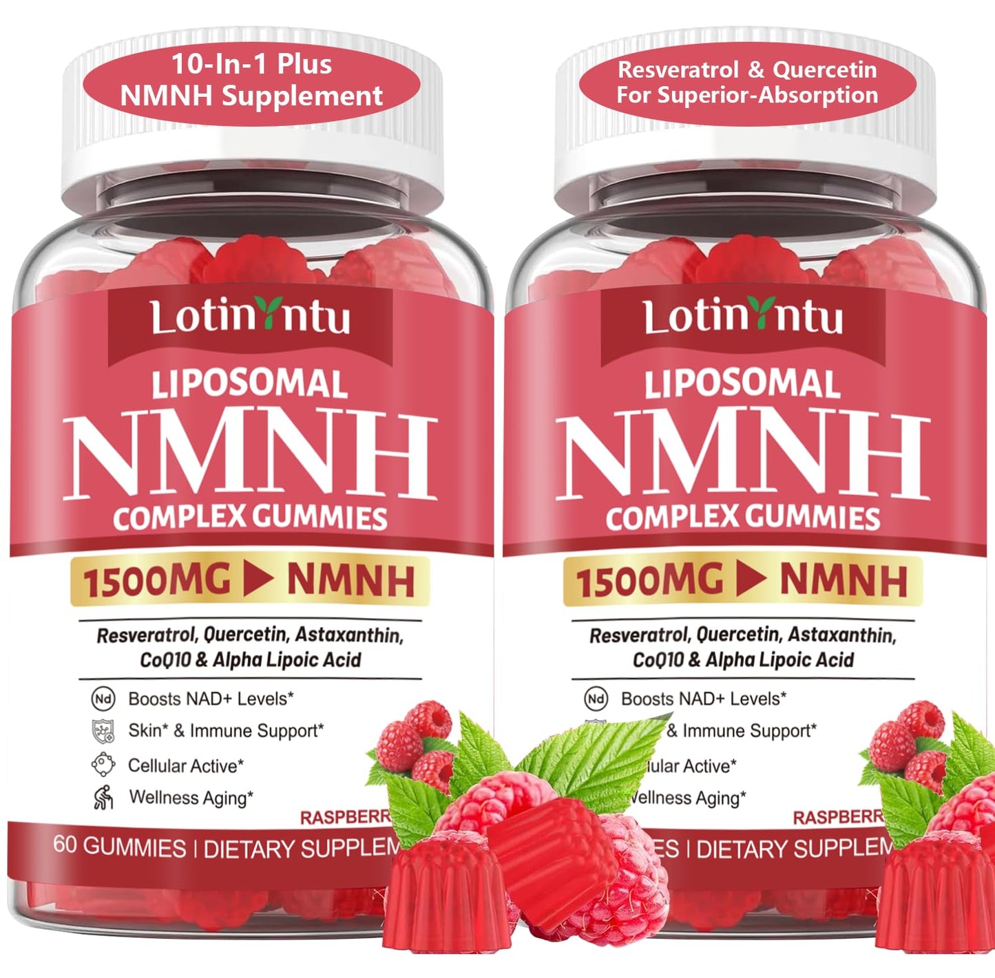 LotinYntu Liposomal NMN NMNH 1500mg Gummies, 120 Count