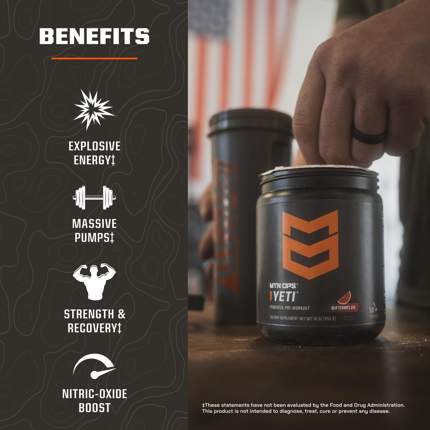 MTN OPS Yeti Pre-Workout Powder with Creatine Peach Zing 17.6