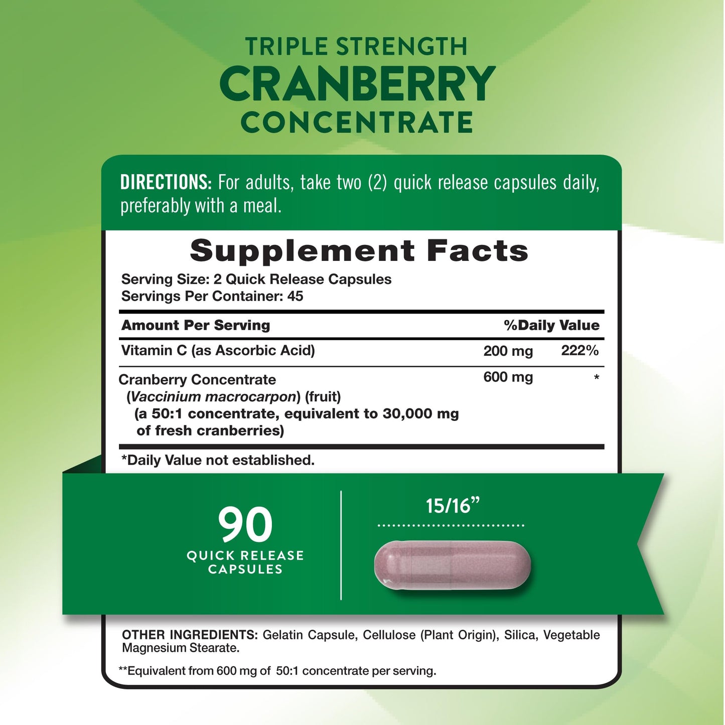 Nature's Truth Cranberry Concentrate Capsule Plus Vitamin C 90 Count