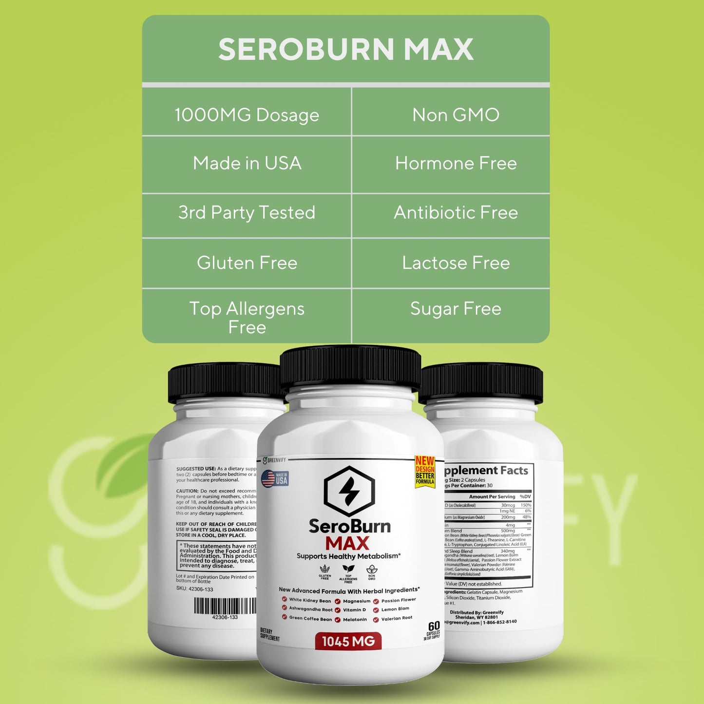 GREENVIFY SeroBurn Max Nighttime Lean Recovery and Sleep Support Formula, 60 Capsules