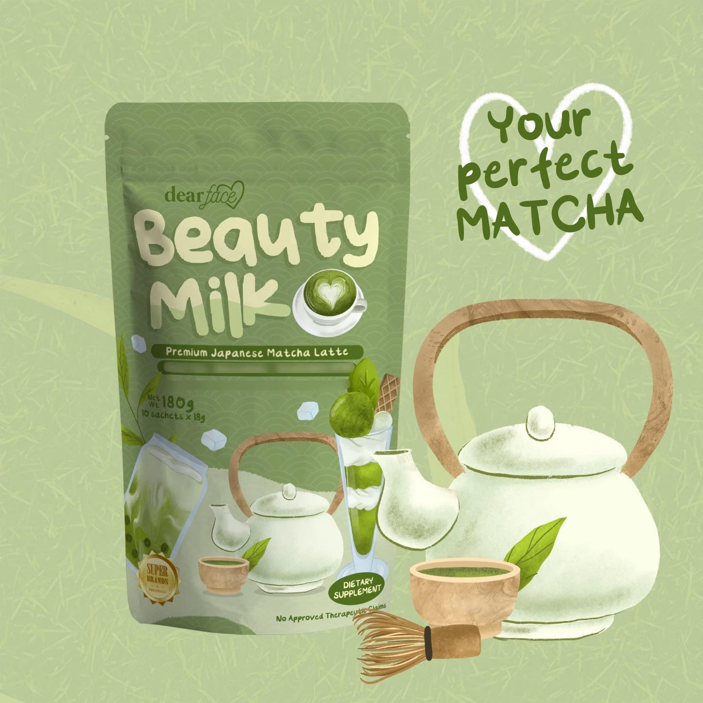 Generic Dear Face Beauty Milk Japanese Matcha Latte Collagen Drink Powder 12.6 Ounce