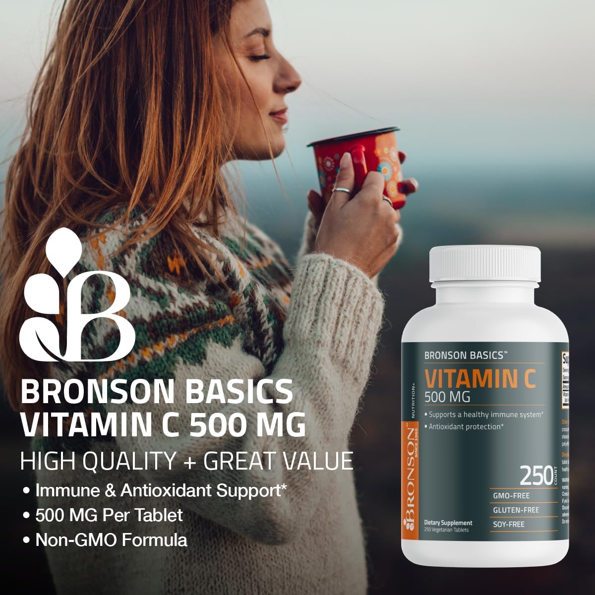 Bronson Vitamin C 500 mg Tablets, 100 Count