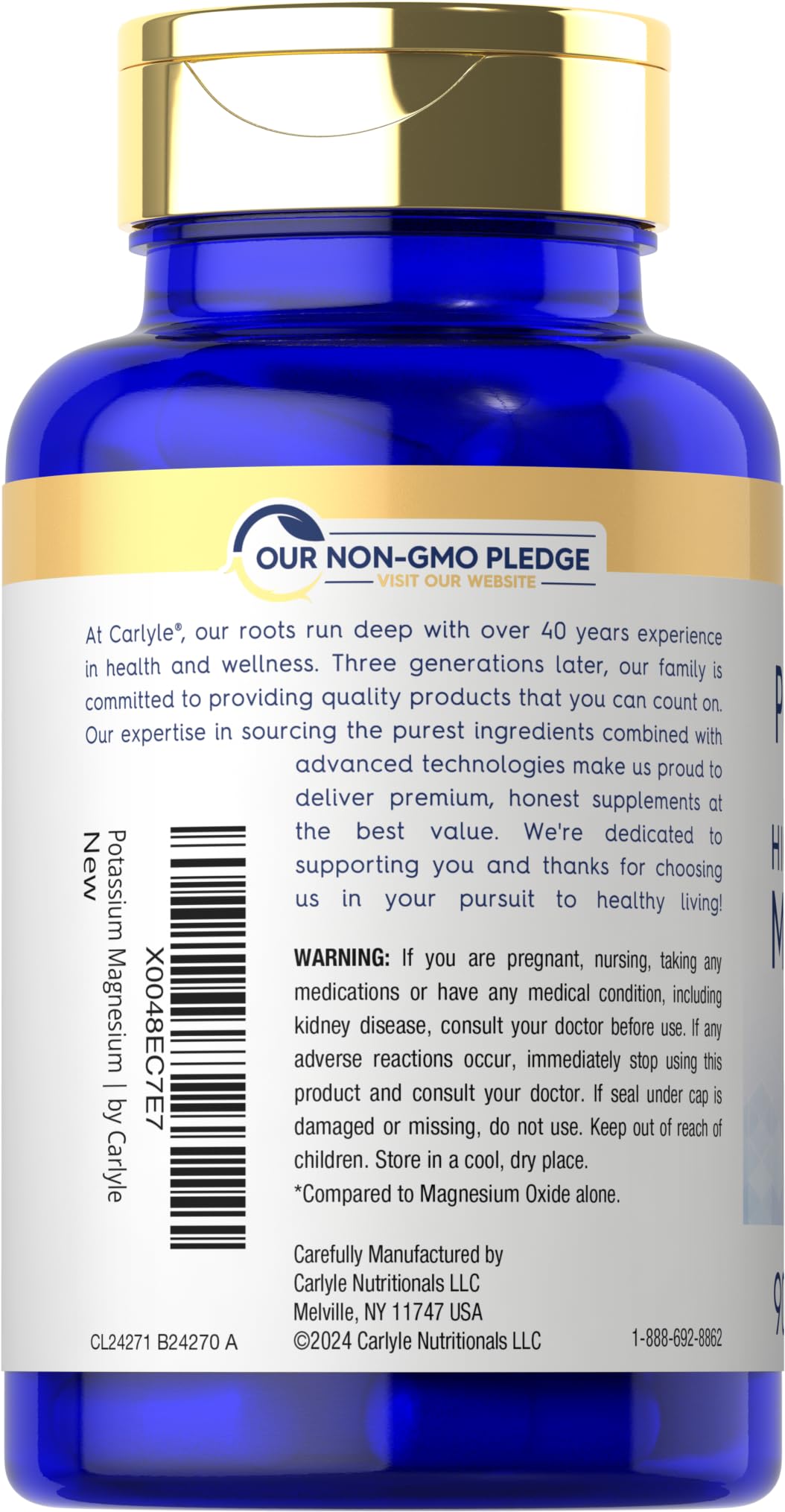 Carlyle Potassium Magnesium Supplement Capsules 90 Count