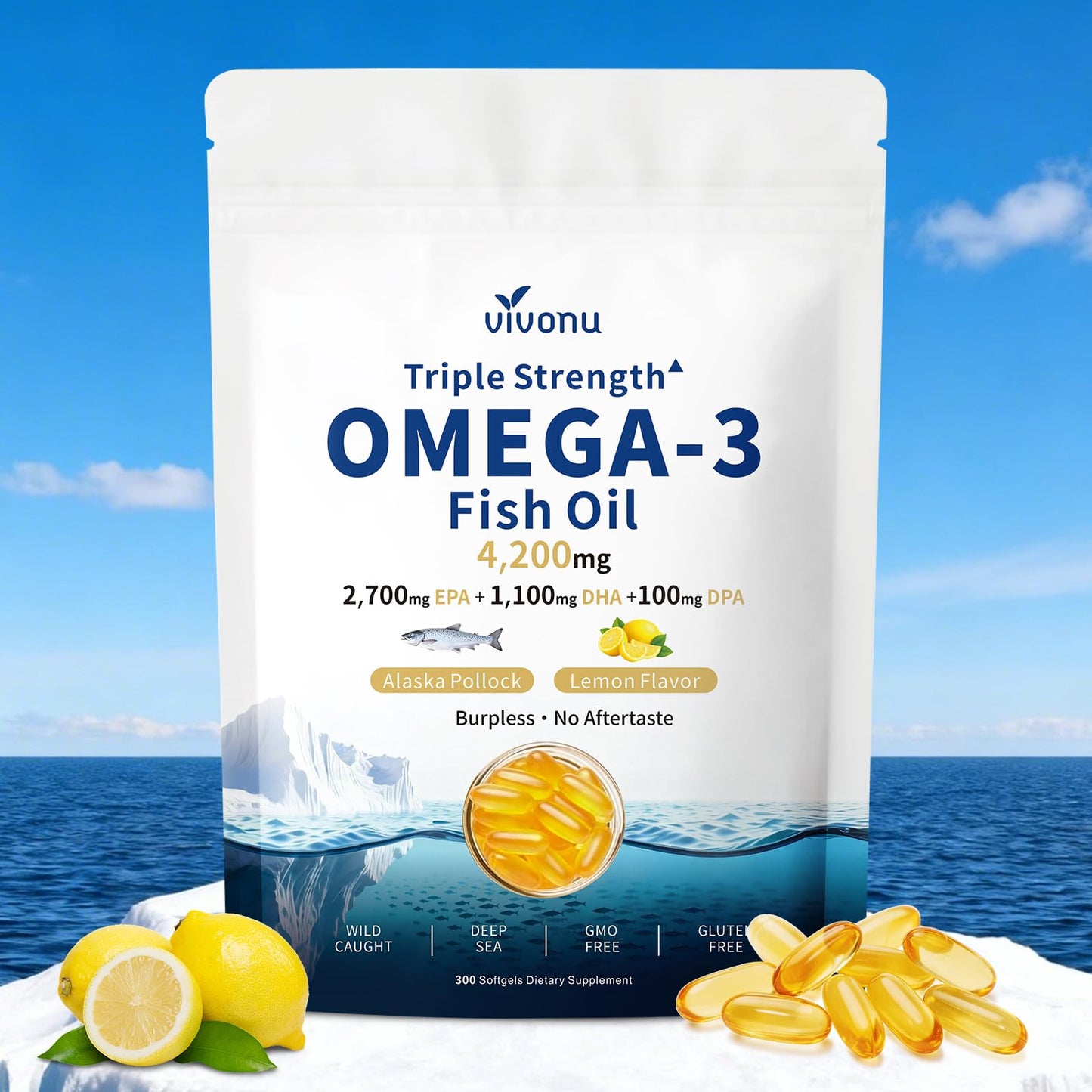 VivoNu Triple Strength Fish Oil Omega-3 Supplements Capsule 300 Count