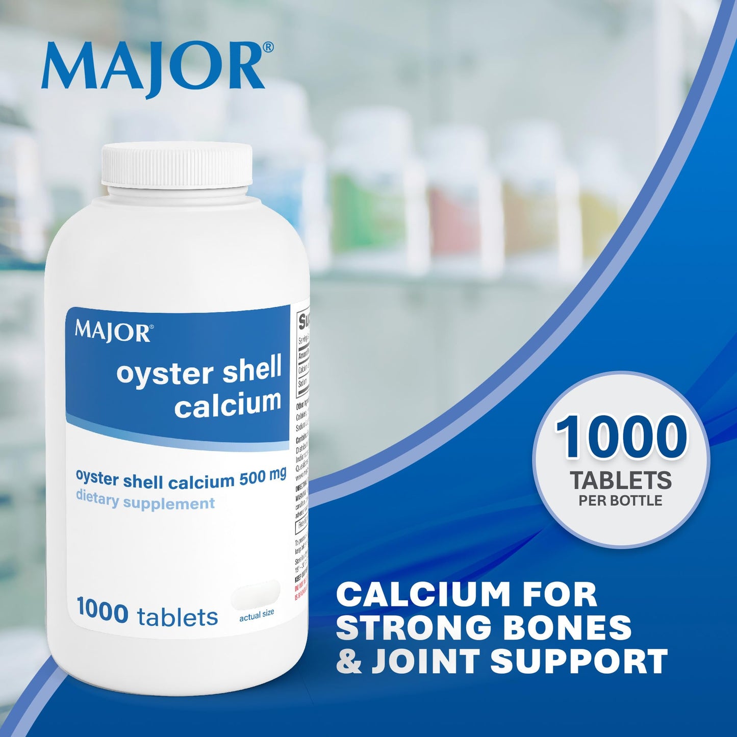 MAJOR Oyster Shell Calcium 500mg Tablets, 1000 Count