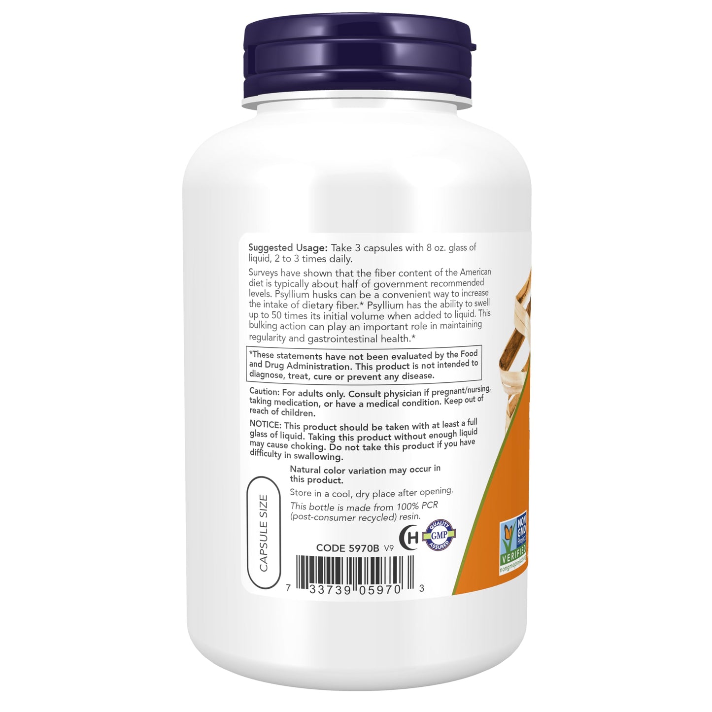 NOW Foods Psyllium Husk Capsules 500 mg, 200 Count
