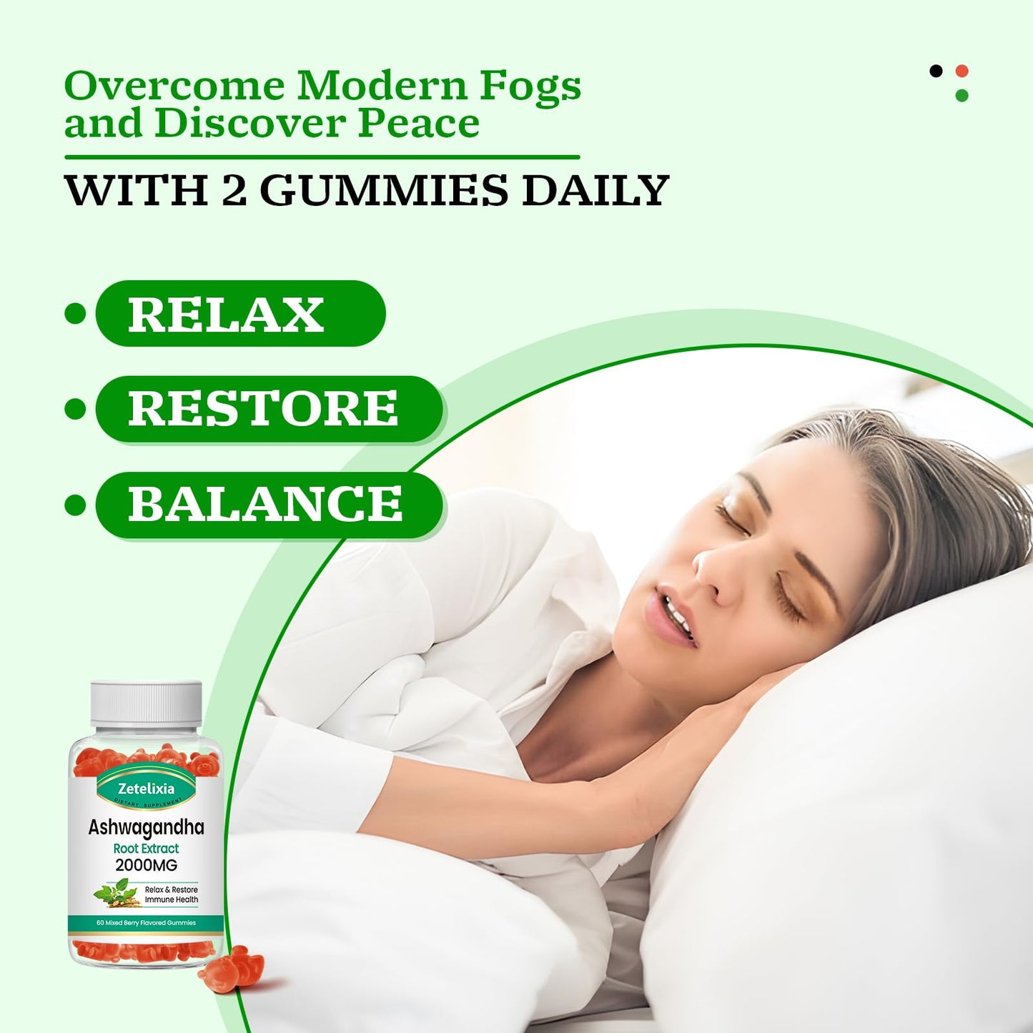 Zetelixia Ashwagandha Gummies with Extra Strength Vitamin D3 60 Count