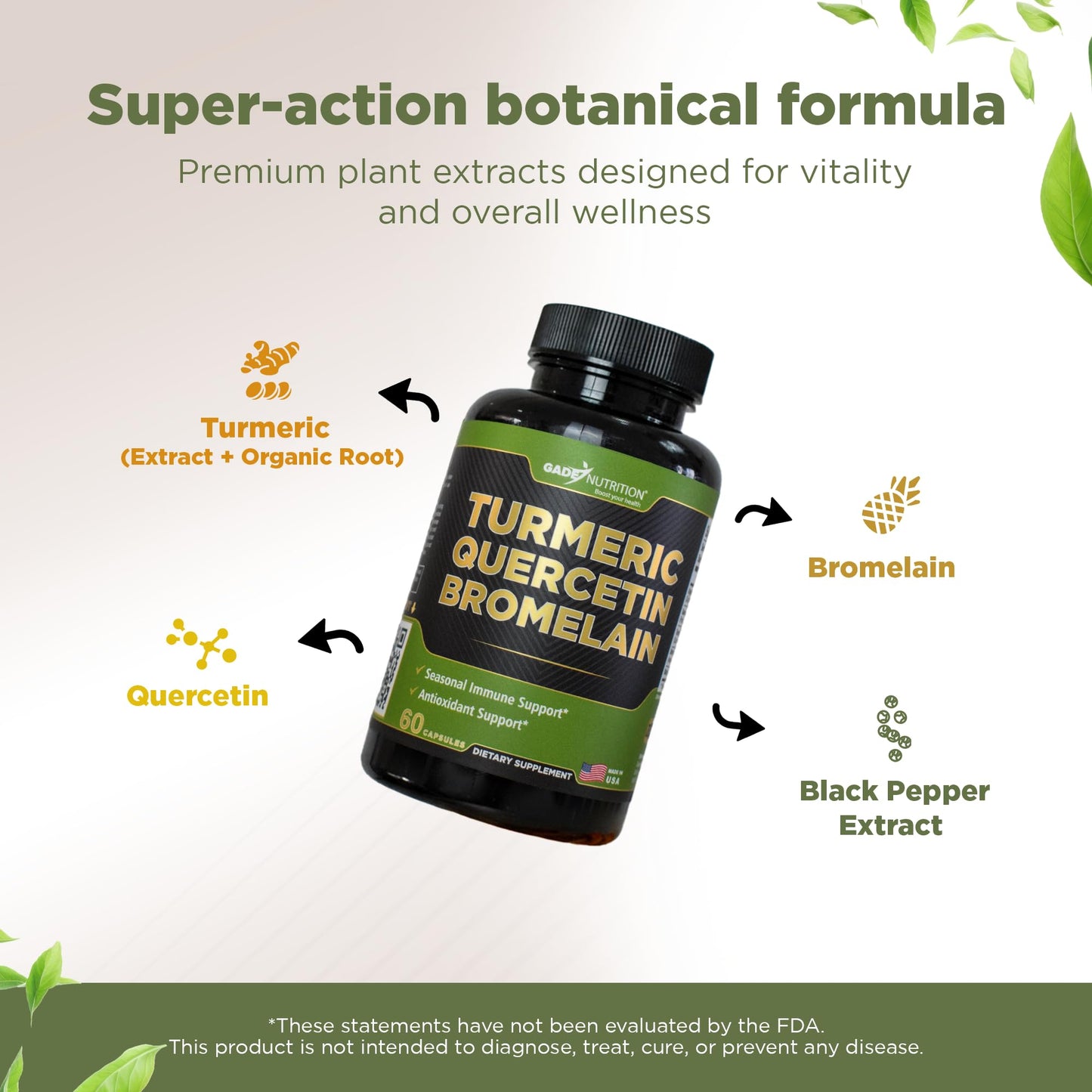 GADE NUTRITION BOOST YOUR HEALTH Turmeric Quercetin with Bromelain 60 Capsules