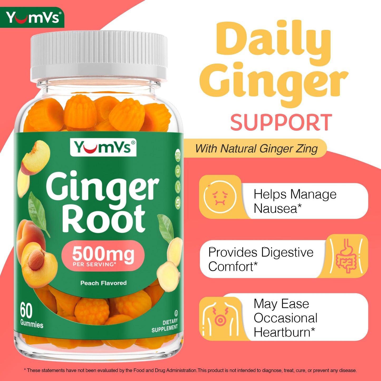 YUM-V'S Ginger Gummies 60 Count